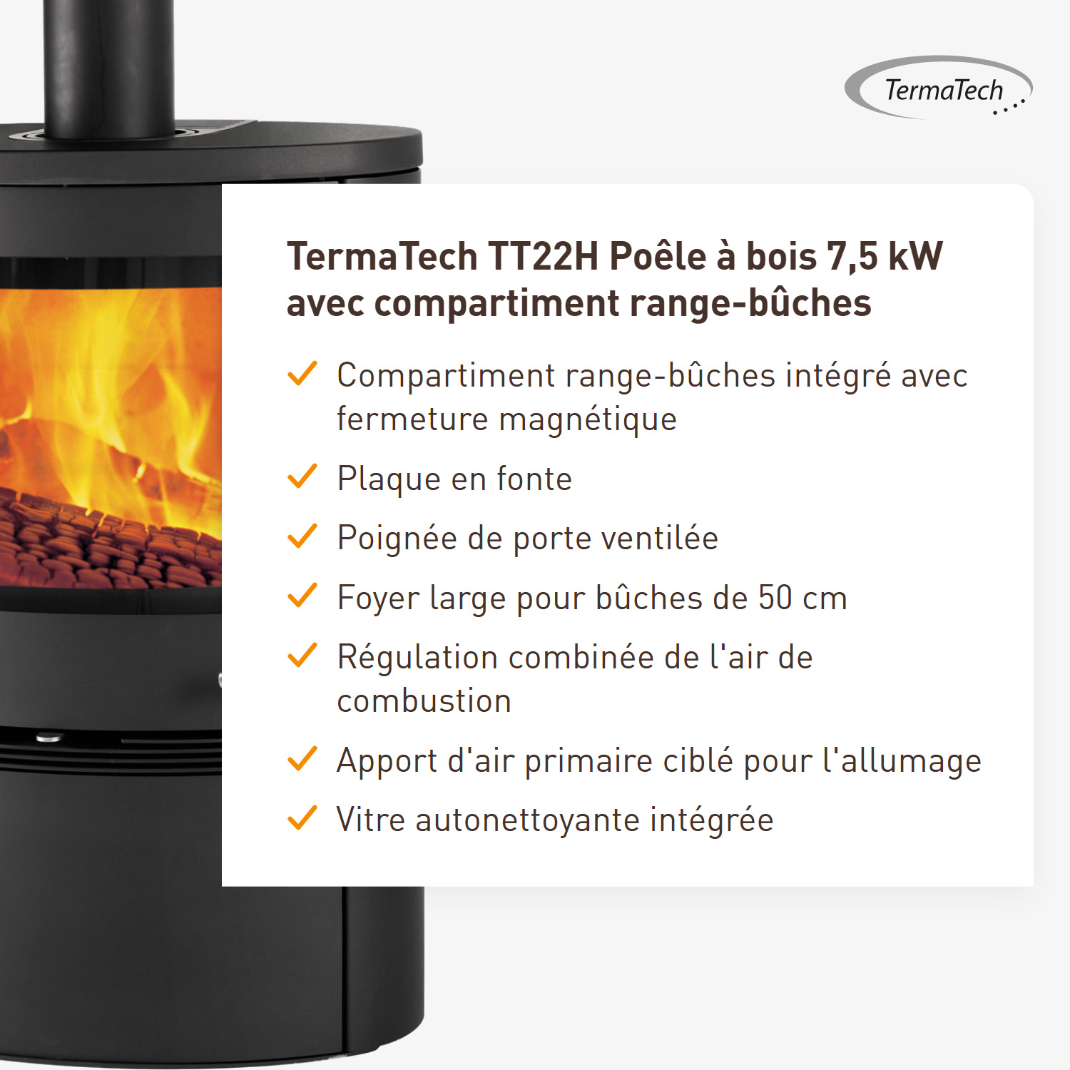 Poêle à bois TermaTech TT22H Noir