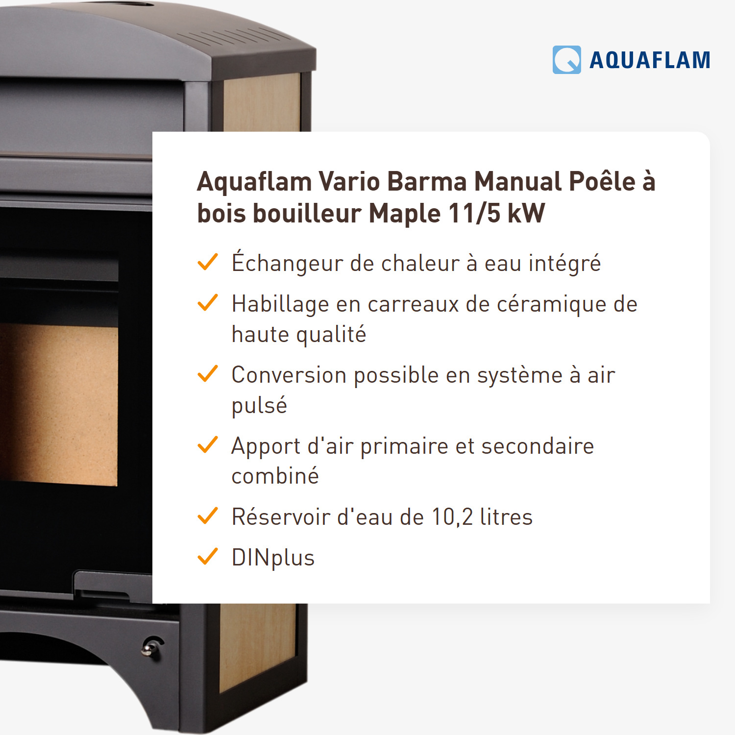 Aquaflam Vario Barma Manuel Poêle à bois hydraulique Maple 11/5 kW