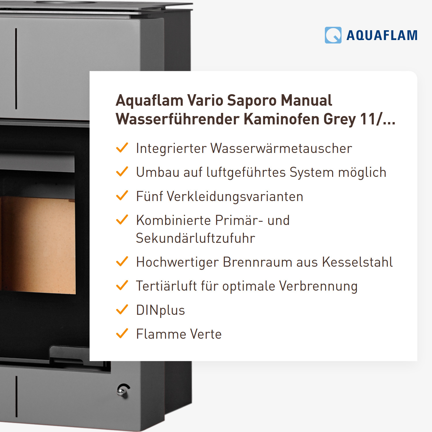 Aquaflam Vario Saporo Manual Wasserführender Kaminofen Grey 11/5 kW
