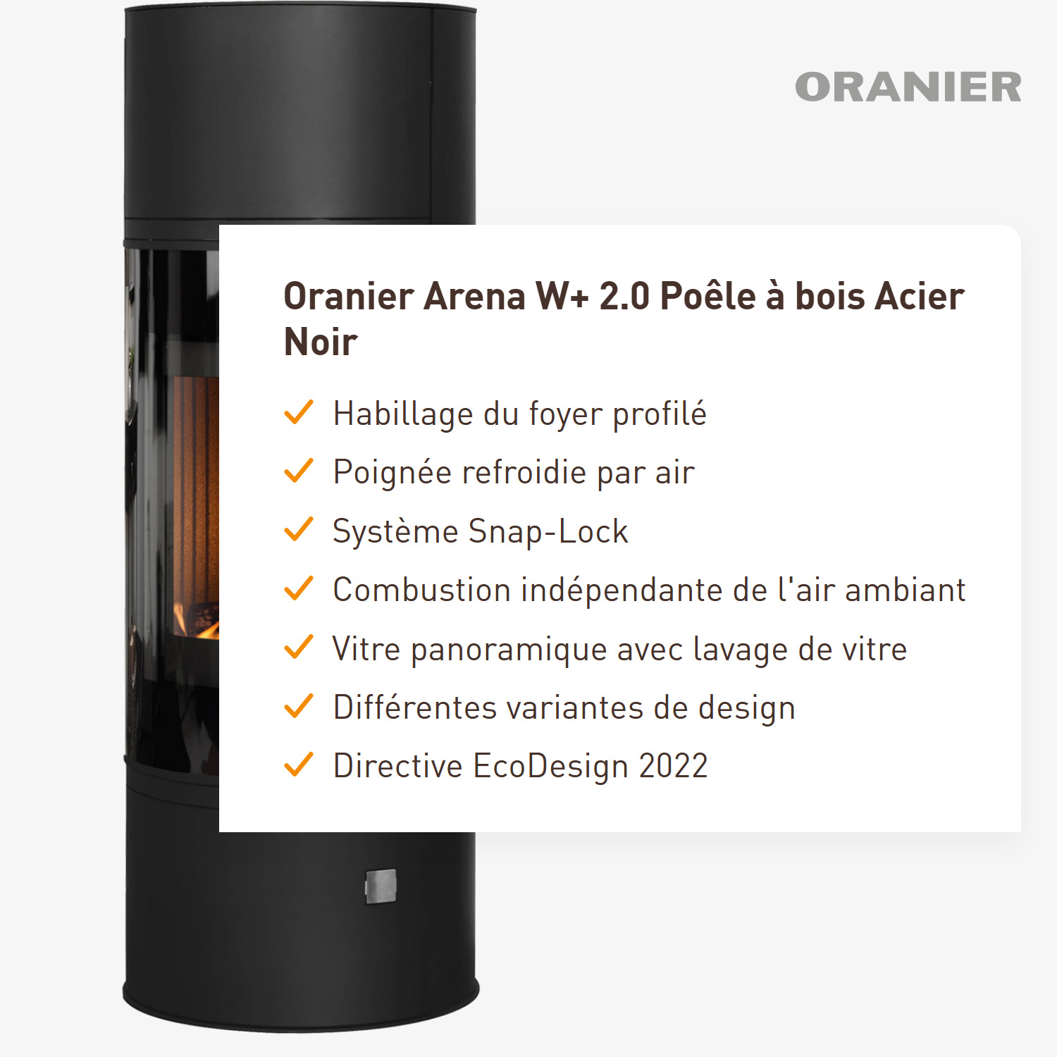 Oranier Arena W+ 2.0 Poêle à bois Acier Noir