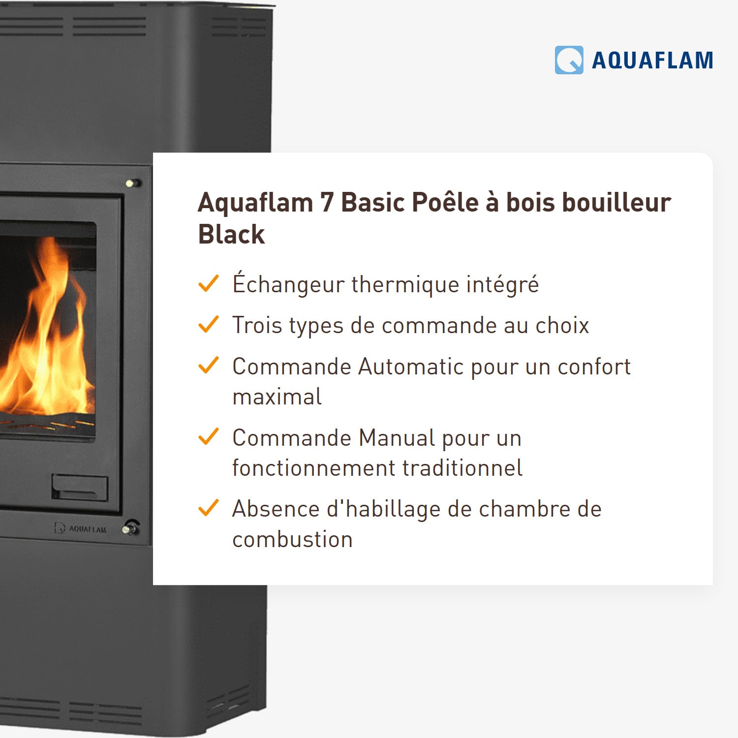 Aquaflam 7 Basic Poêle à bois hydraulique Noir