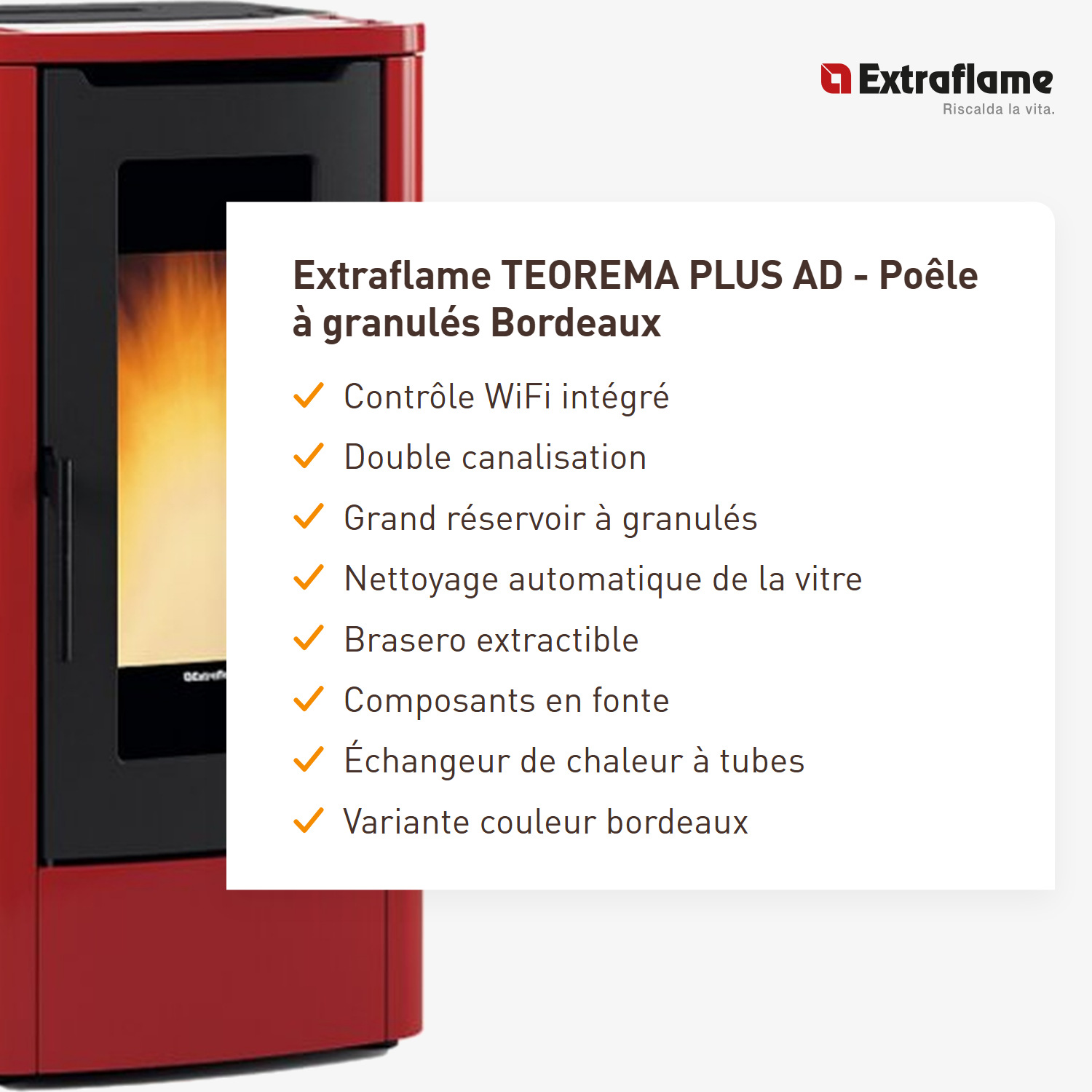 Extraflame TEOREMA PLUS AD - Bordeauxrot poêle à granulés