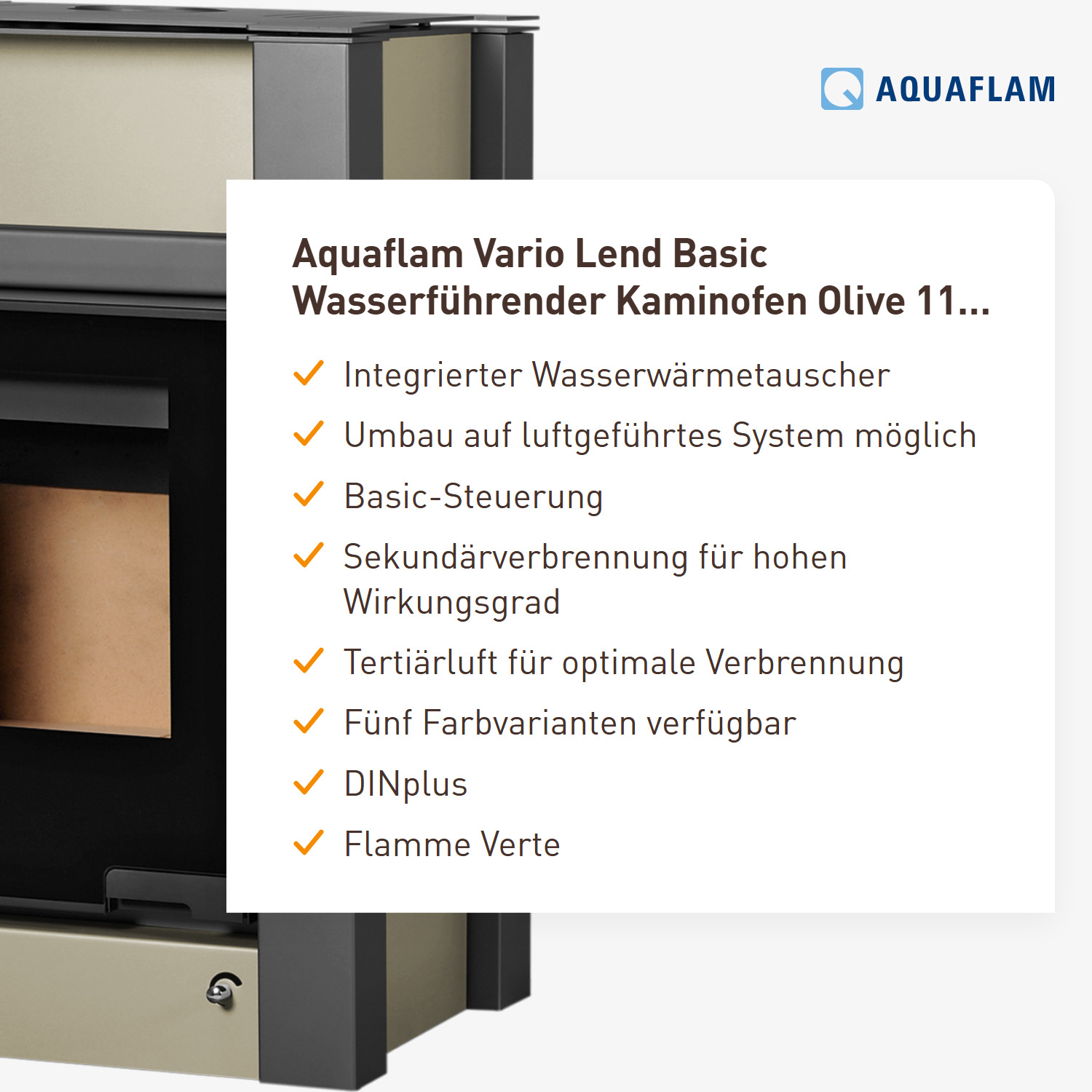 Aquaflam Vario Lend Basic Wasserführender Kaminofen Olive 11/5 kW
