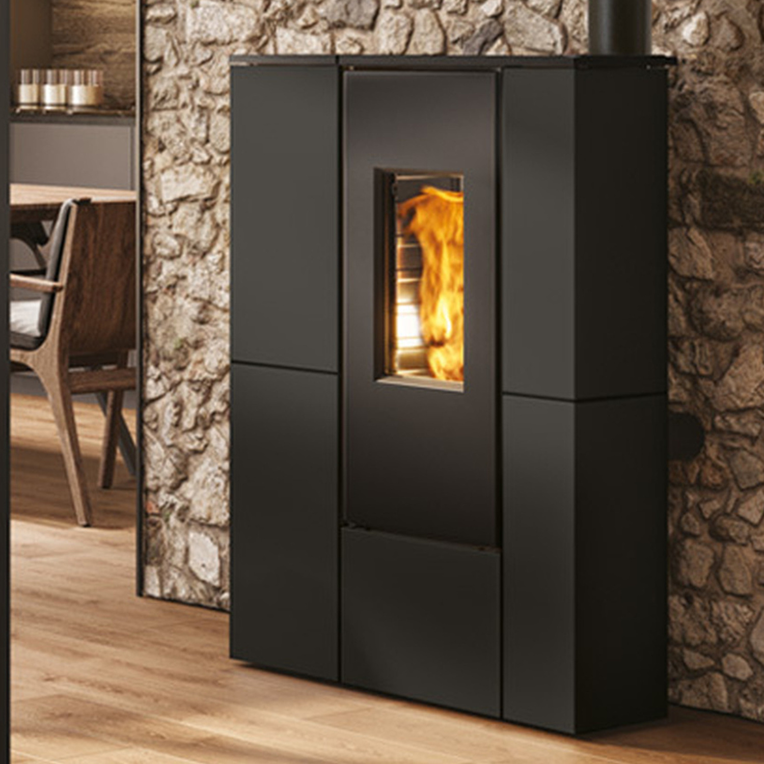 Edilkamin Tratto 9+ Poêle à granulés coaxial habillage acier noir