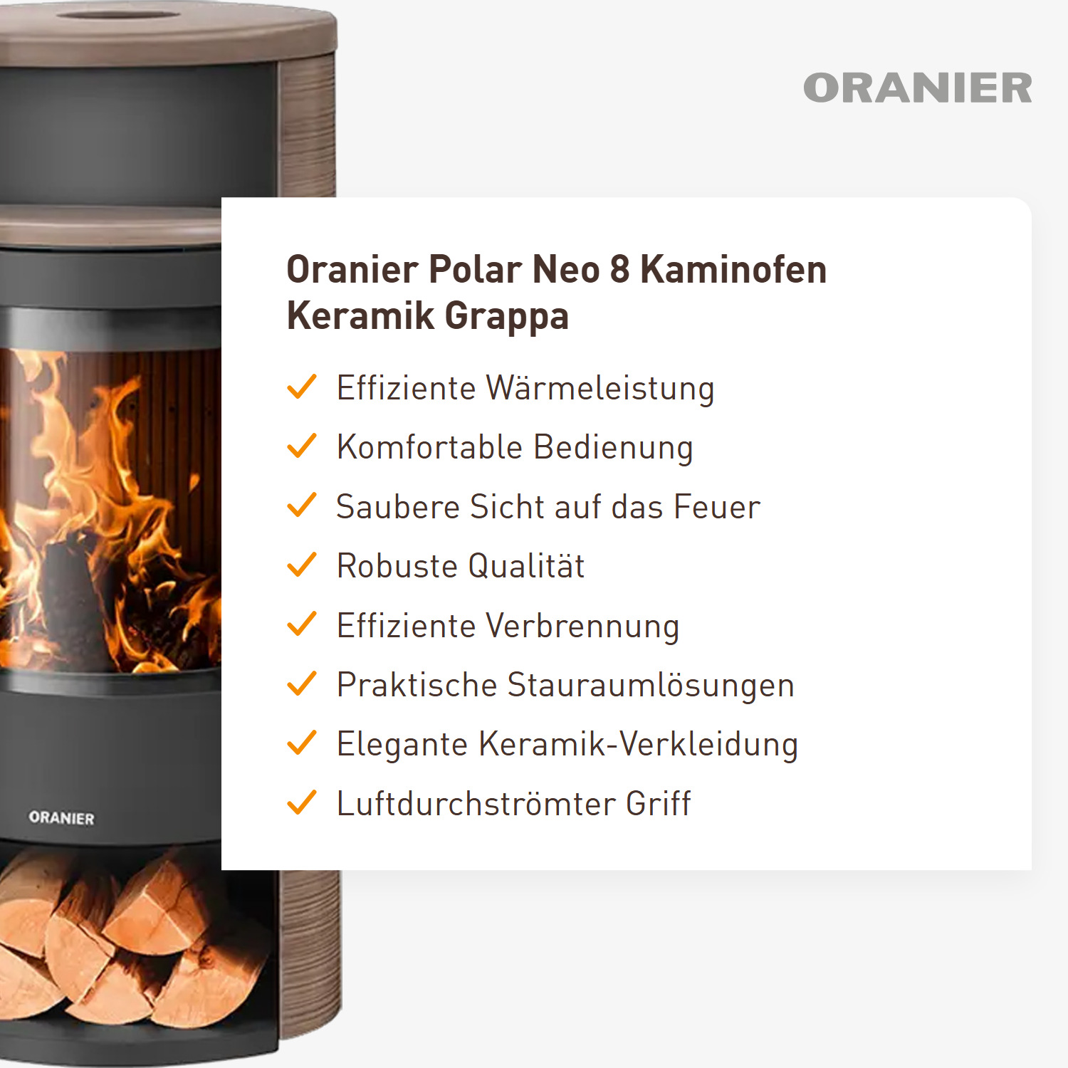 Oranier Polar Neo 8 Kaminofen Keramik Grappa