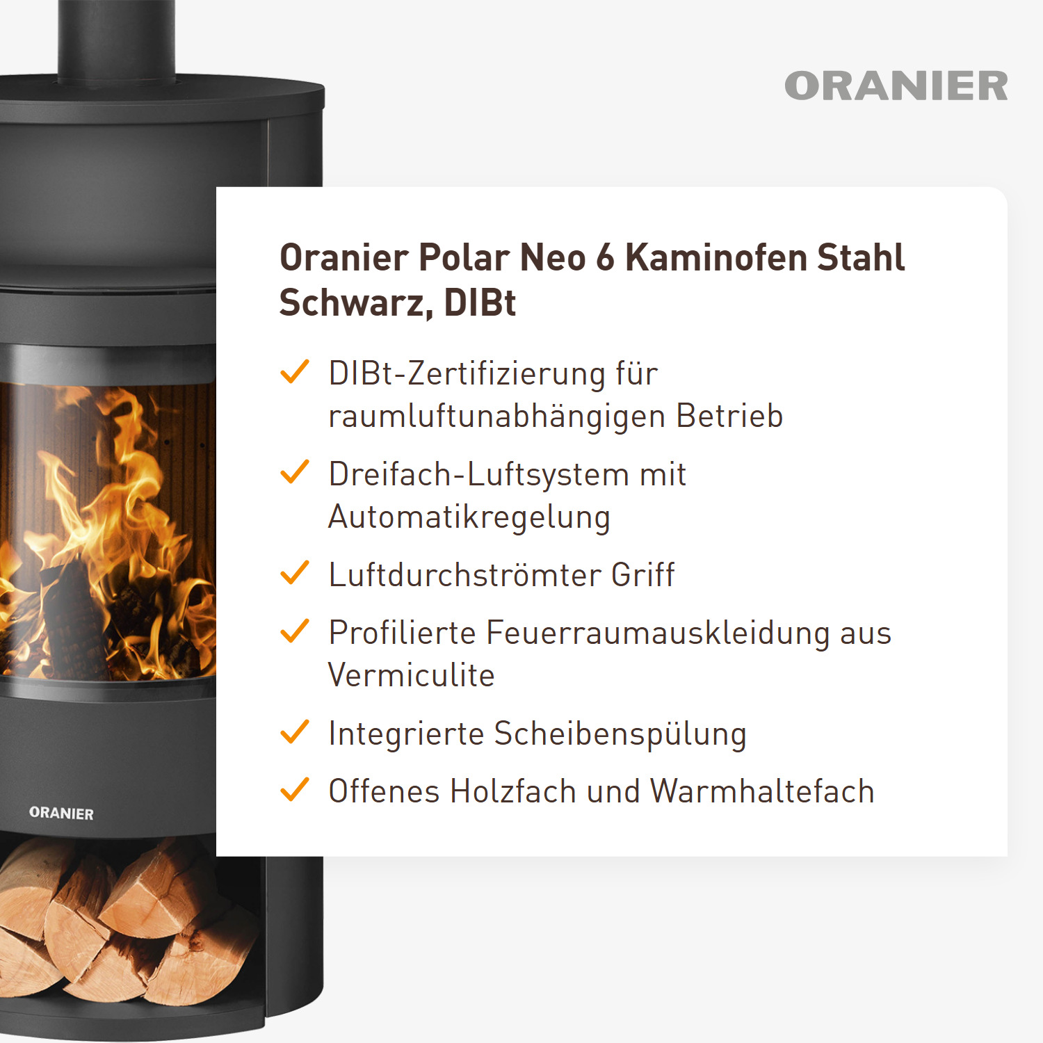 Oranier Polar Neo 6 Kaminofen Stahl Schwarz, DIBt