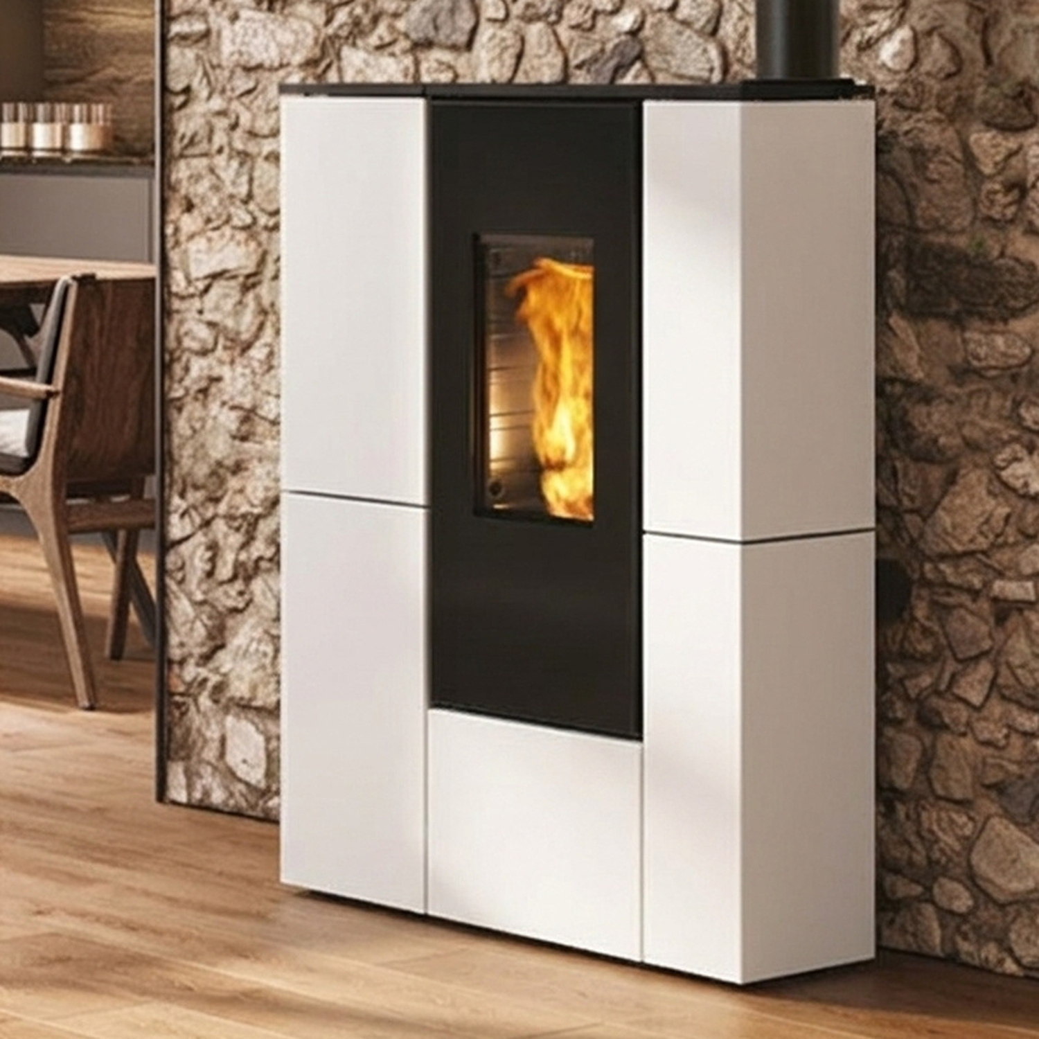 Edilkamin Tratto 9+ Poêle à granulés coaxial habillage acier blanc