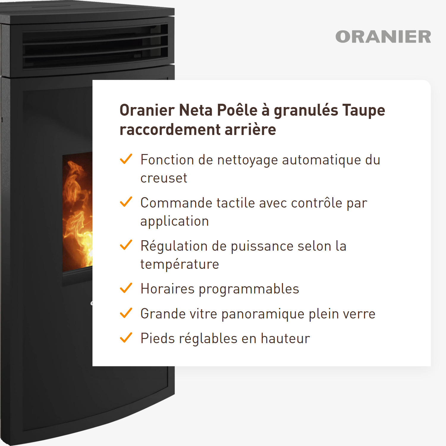 Oranier poêle à bois Neta Taupe raccord arrière