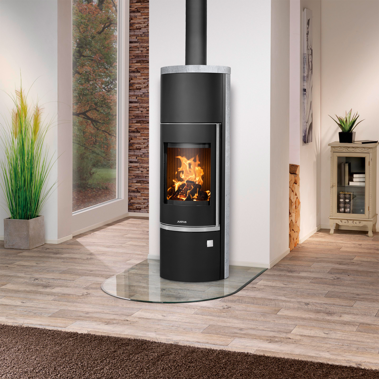 Justus Faro Aqua 2.0 Poêle à bois avec échangeur d'eau en acier noir avec revêtement en stéatite.