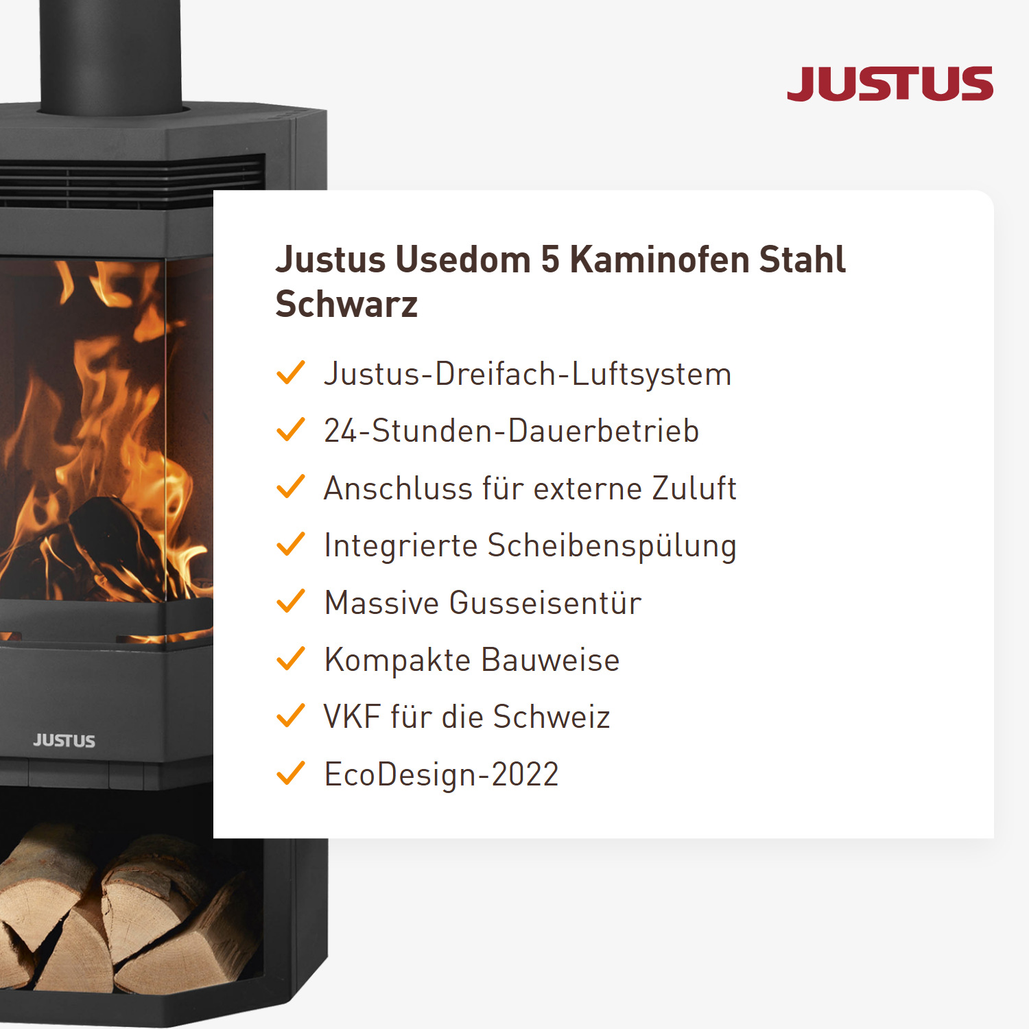 Justus Usedom 5 Kaminofen Stahl Schwarz