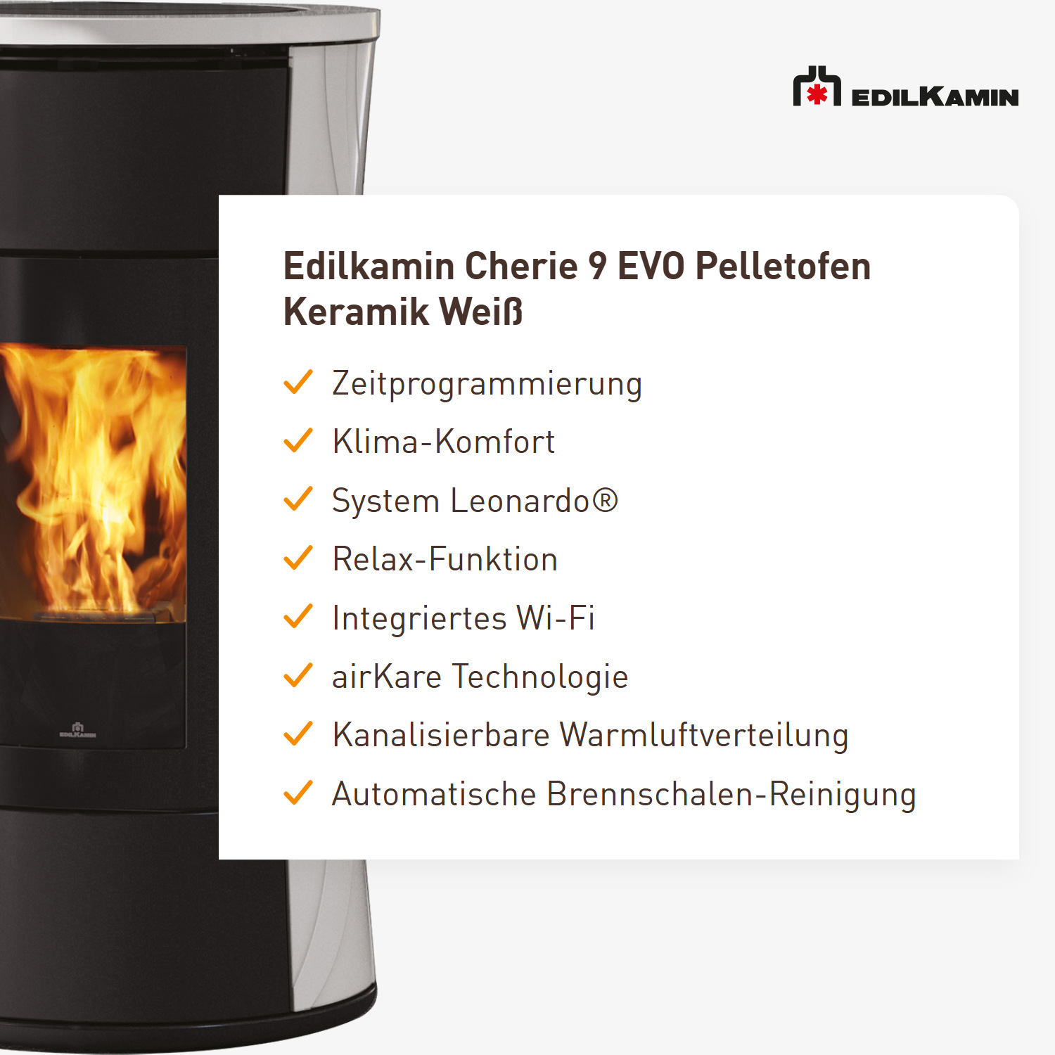 Edilkamin Cherie 9 EVO Pelletofen Keramik Weiß