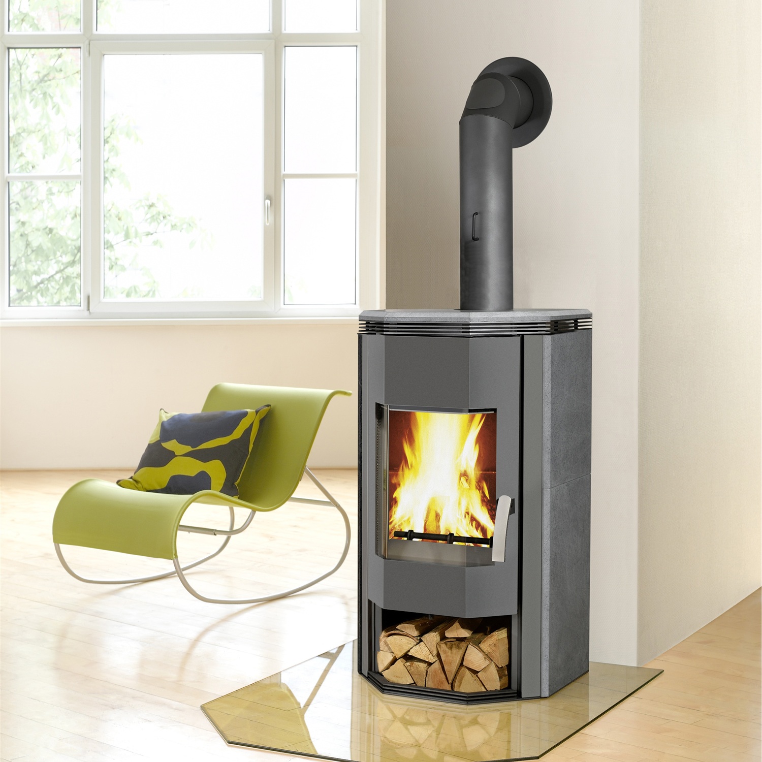 Wamsler Ugnis Kaminofen 6 kW grau Naturstein