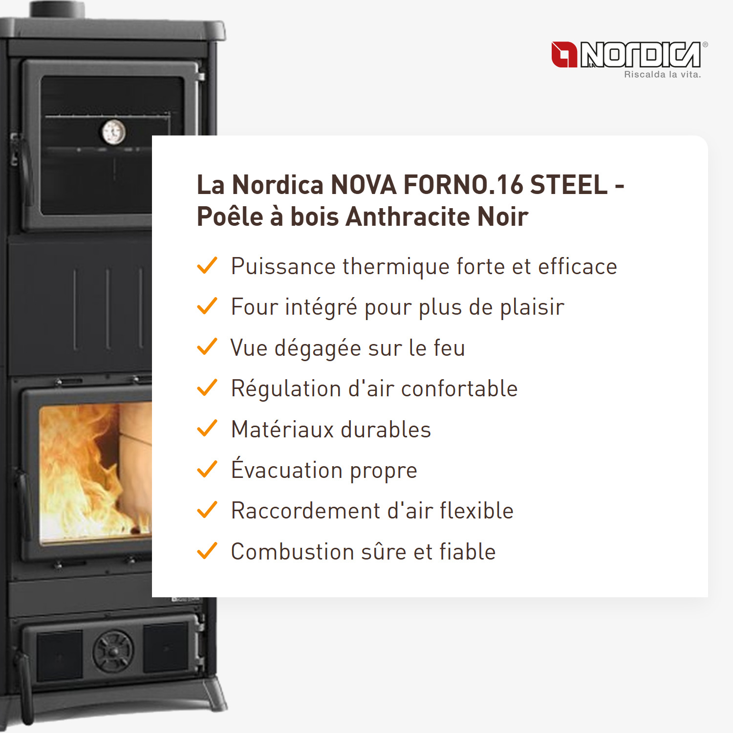 La Nordica NOVA FORNO.16 STEEL - Anthracite Noir poêle à bois