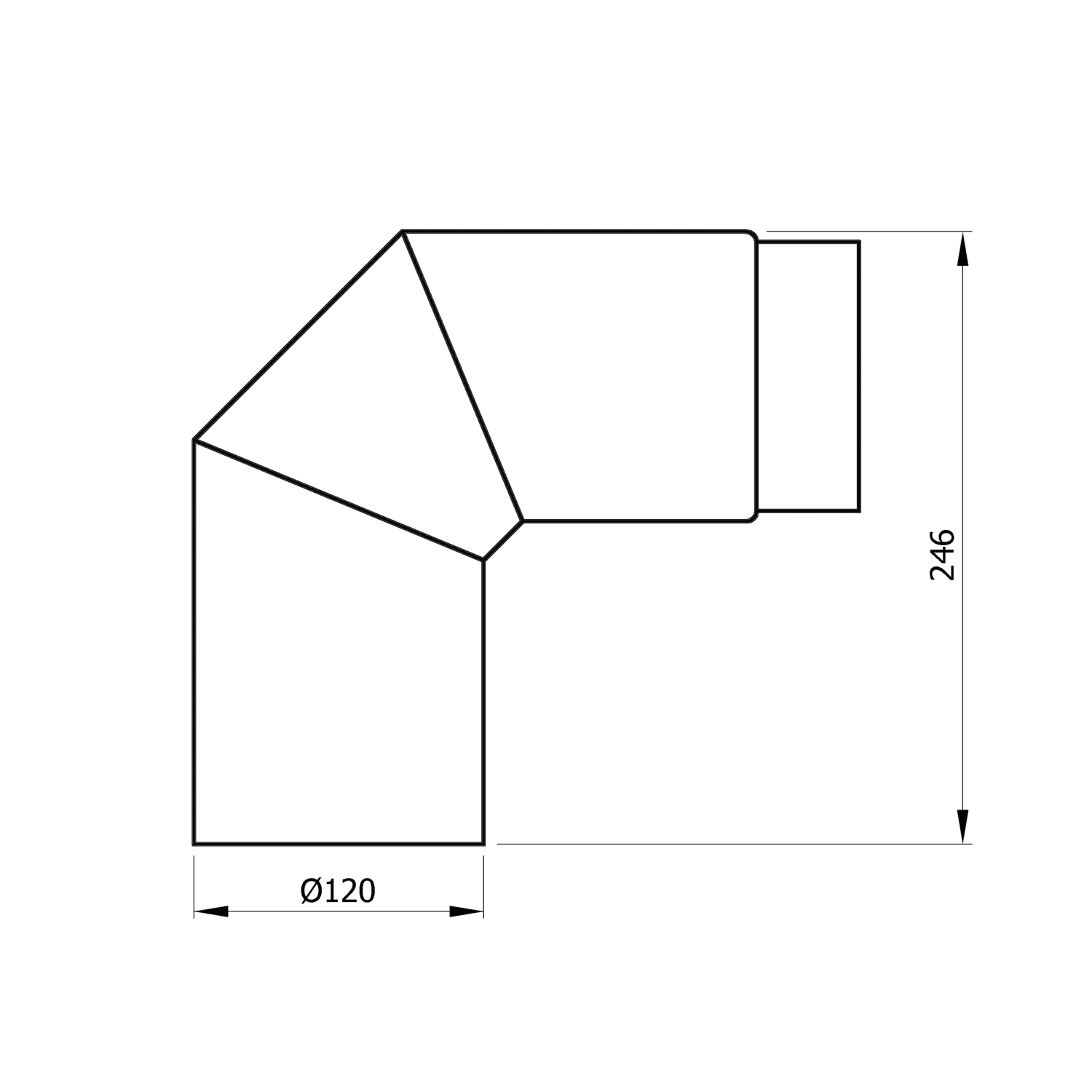 Raik Basic Rauchrohrbogen 120mm gussgrau 90° – 3teilig, ohne Tür für Rauchrohr / Ofenrohr
