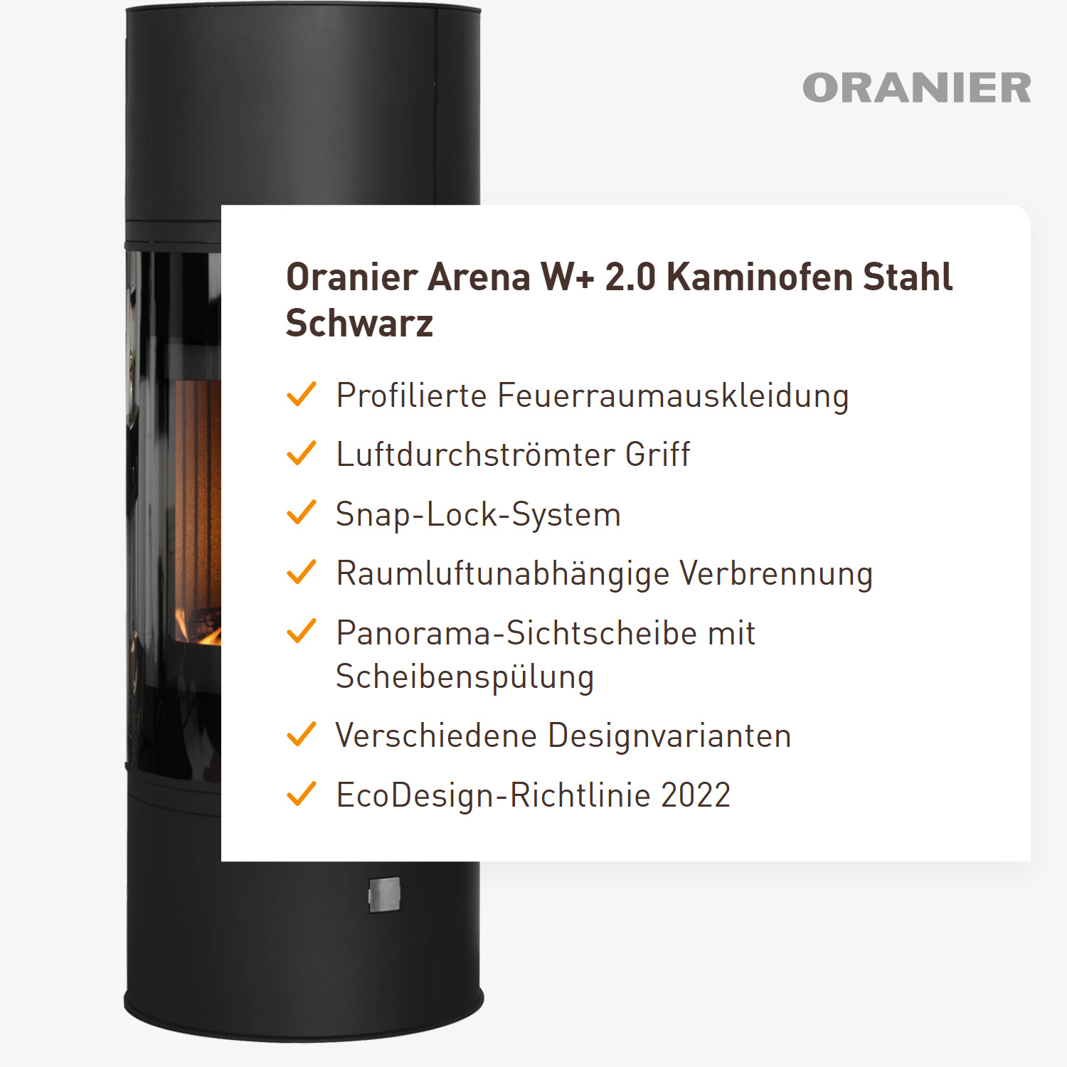 Oranier Arena W+ 2.0 Kaminofen Stahl Schwarz
