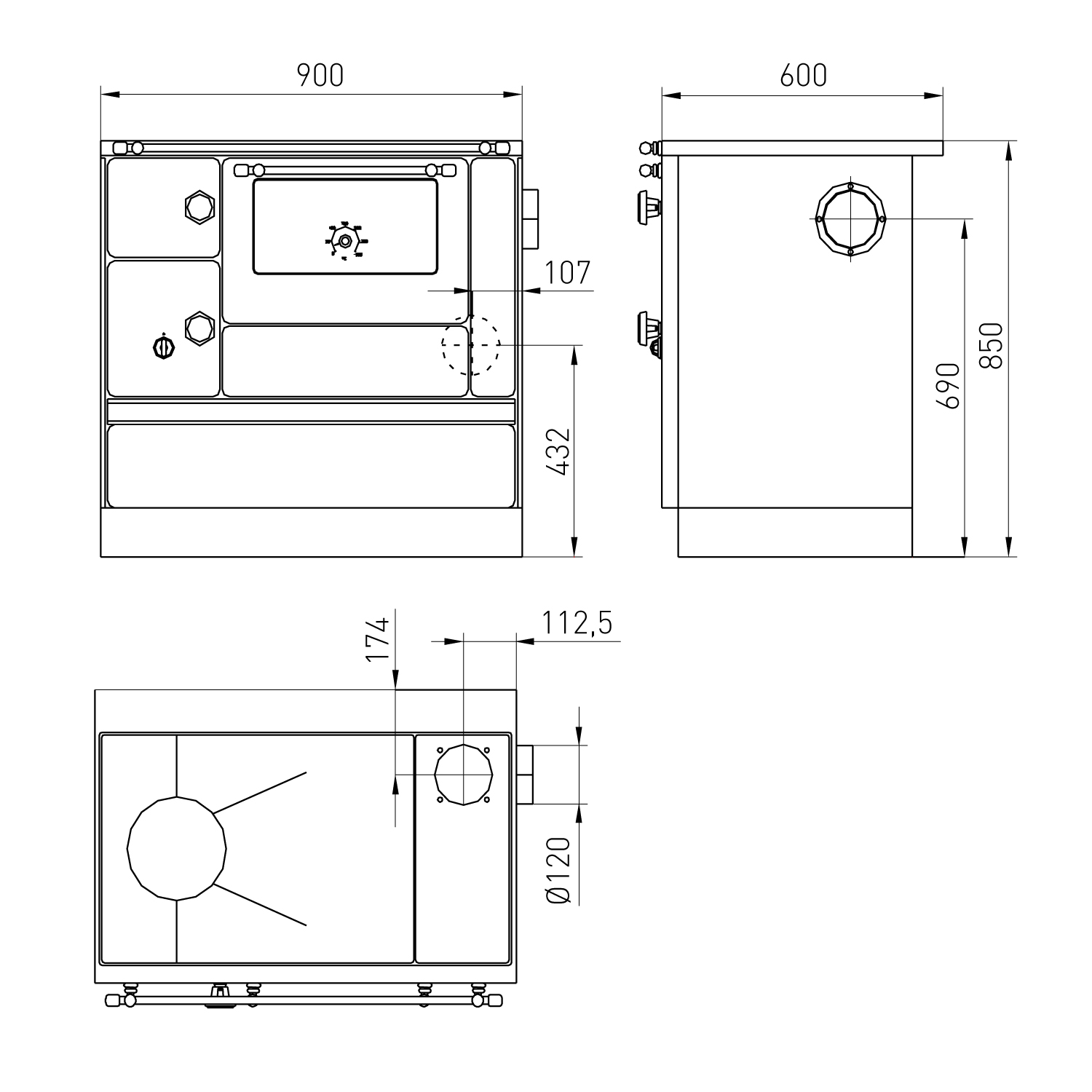 Westminster K76-90 cuisinière à bois acier noir, droite