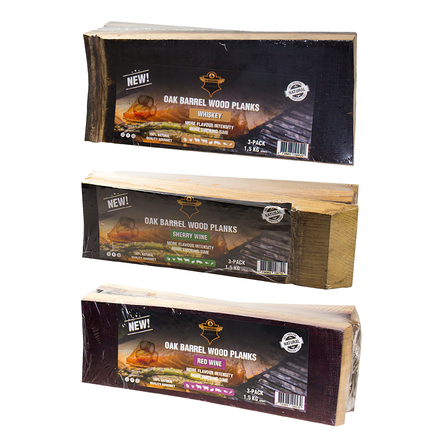 Mr. Barrel BBQ Planks L Sherry Wine, 3er-Set