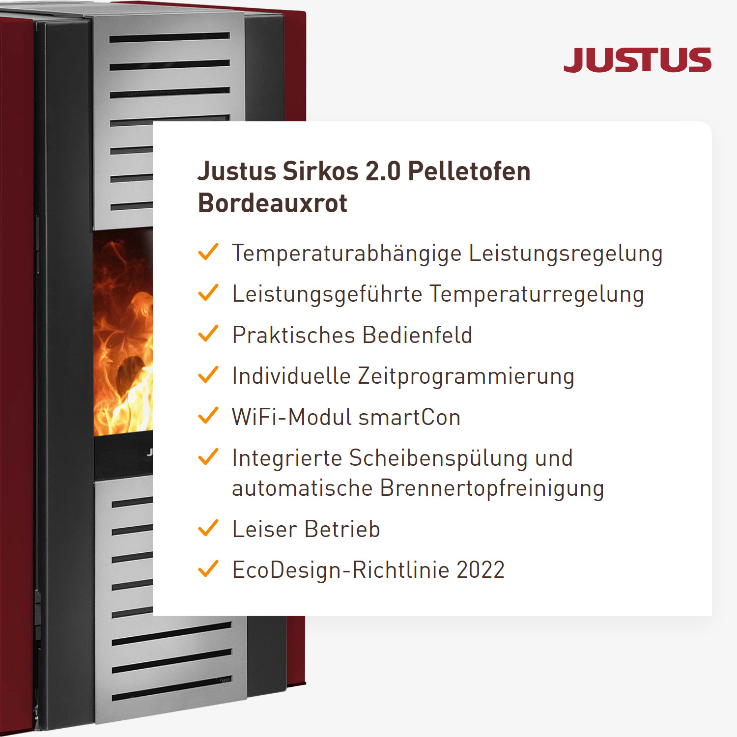 Justus Sirkos 2.0 Pelletofen Stahl Bordeauxrot