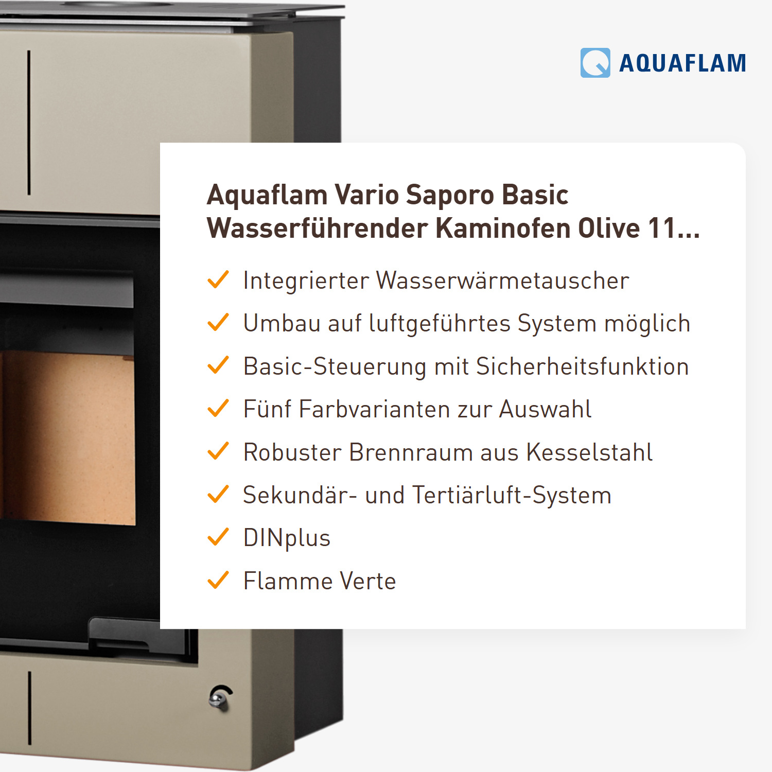 Aquaflam Vario Saporo Basic Wasserführender Kaminofen Olive 11/5 kW