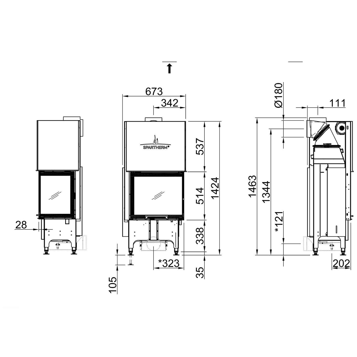 Spartherm Varia 2R-55h RLU Kamineinsatz 180 mm RR