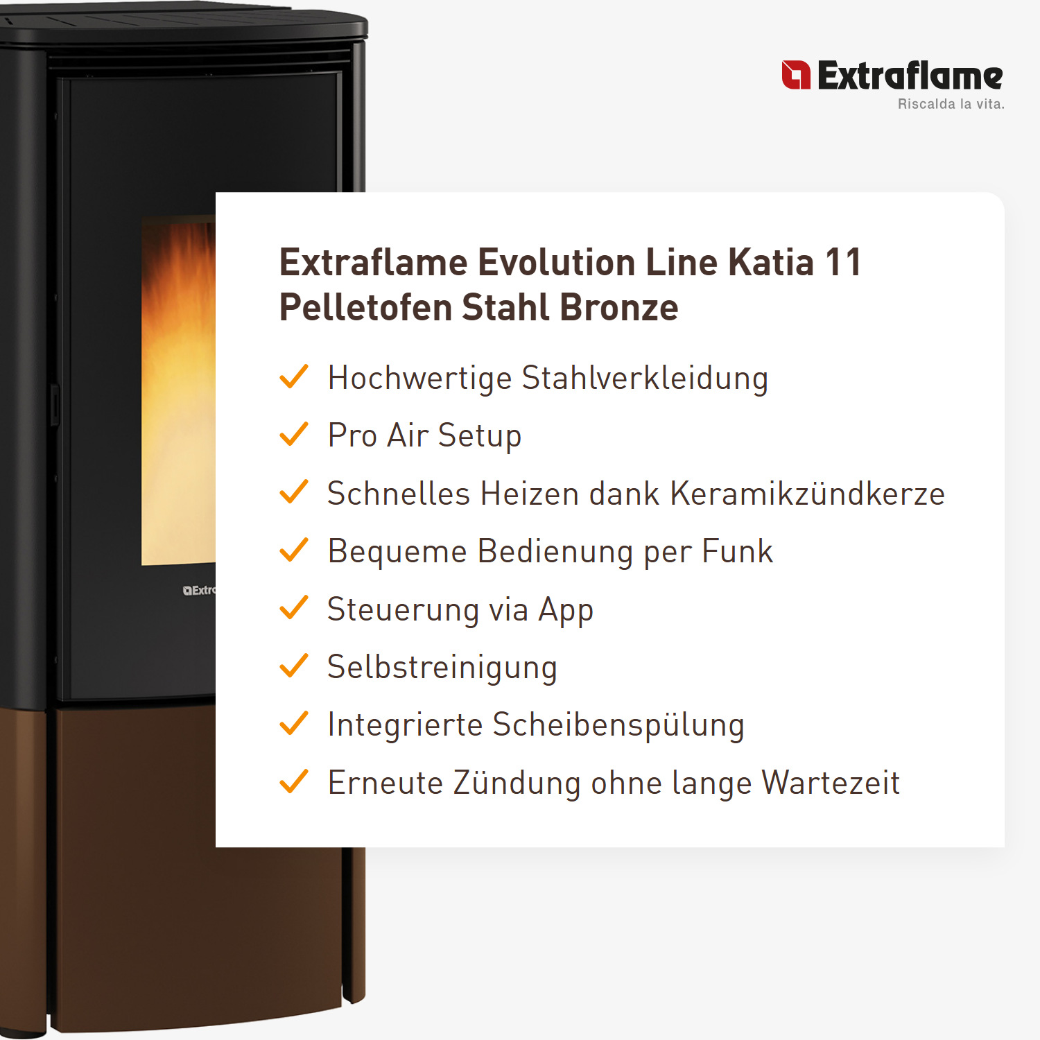 Extraflame Evolution Line Katia 11 Pelletofen Stahl Bronze