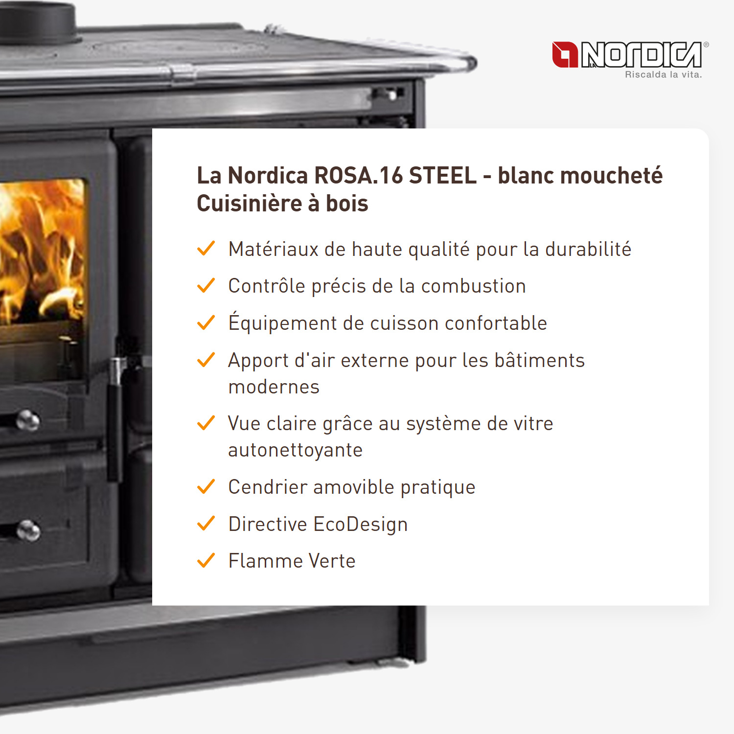 La Nordica ROSA.16 STEEL - blanc moucheté Cuisinière à bois