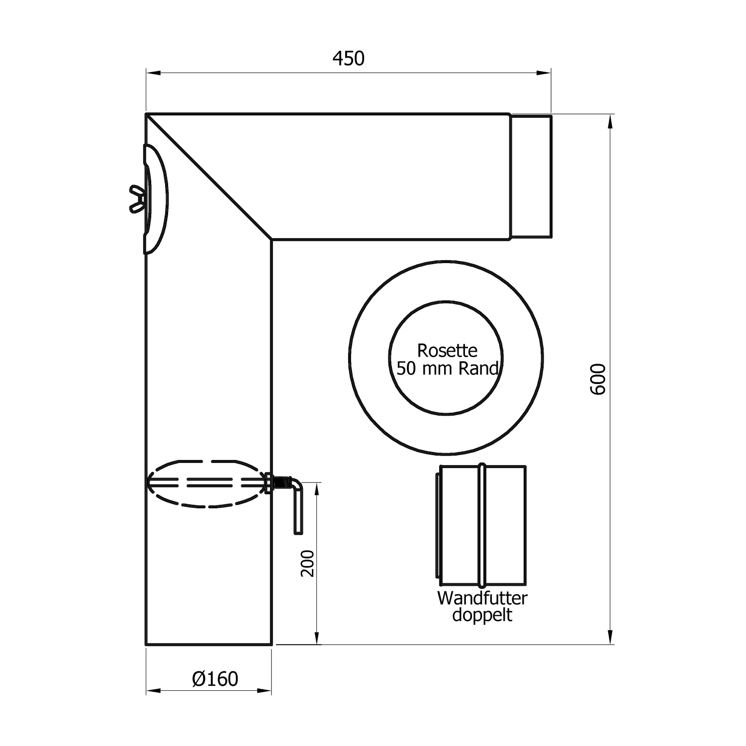 Raik Basic jeu de coudes de tuyau de fumée 160mm noir 2 pièces – angulaire pour tuyau de fumée / conduit de fumée