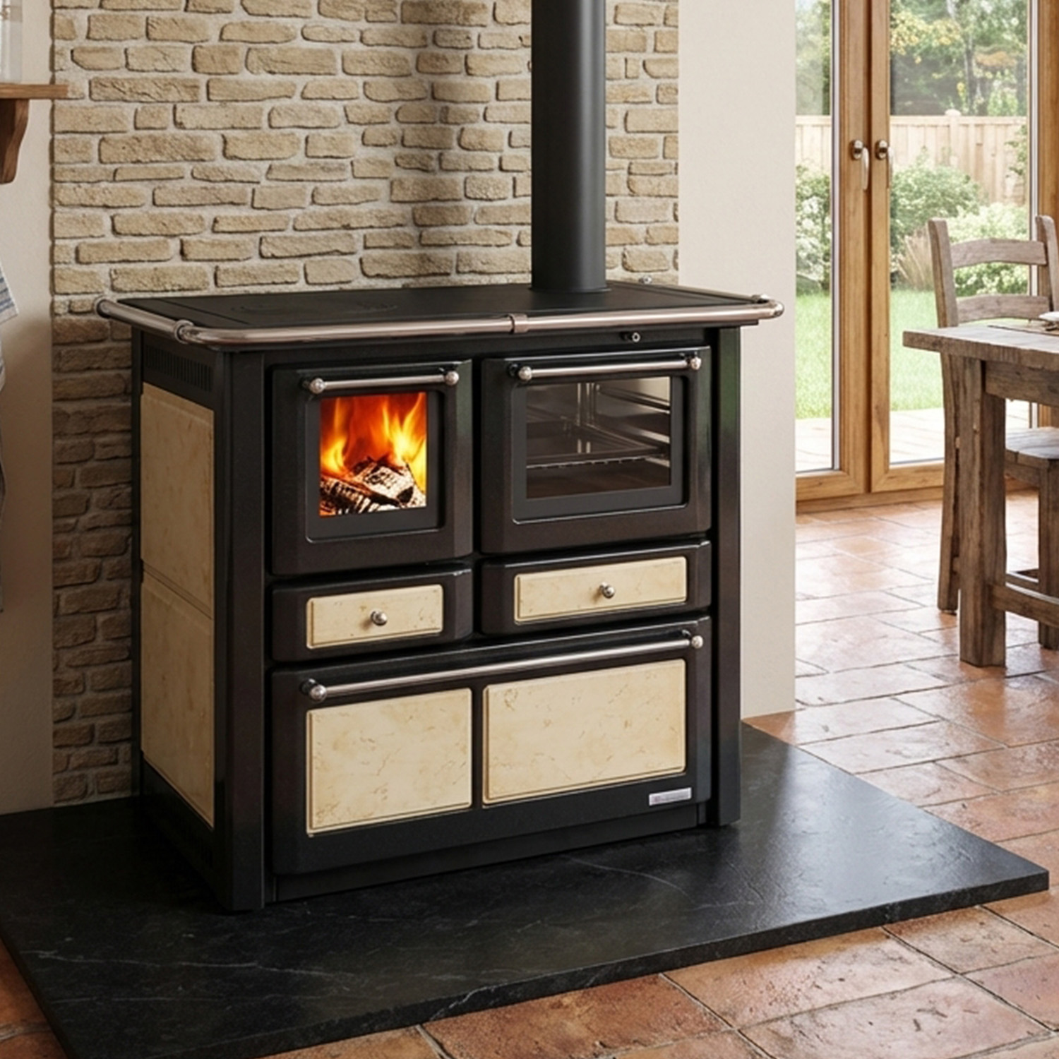 Westminster cuisinière à bois K 85 F II antique raccordement tuyaux à droite