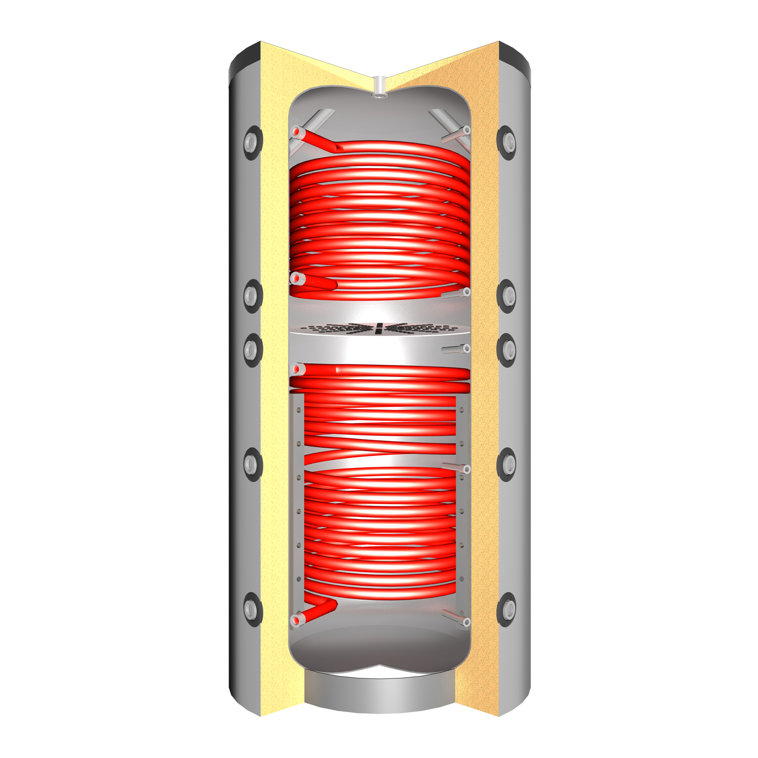 Ballon tampon TPSLRR 1500 (1501 litres) avec système de charge stratifiée 2x échangeur de chaleur solaire