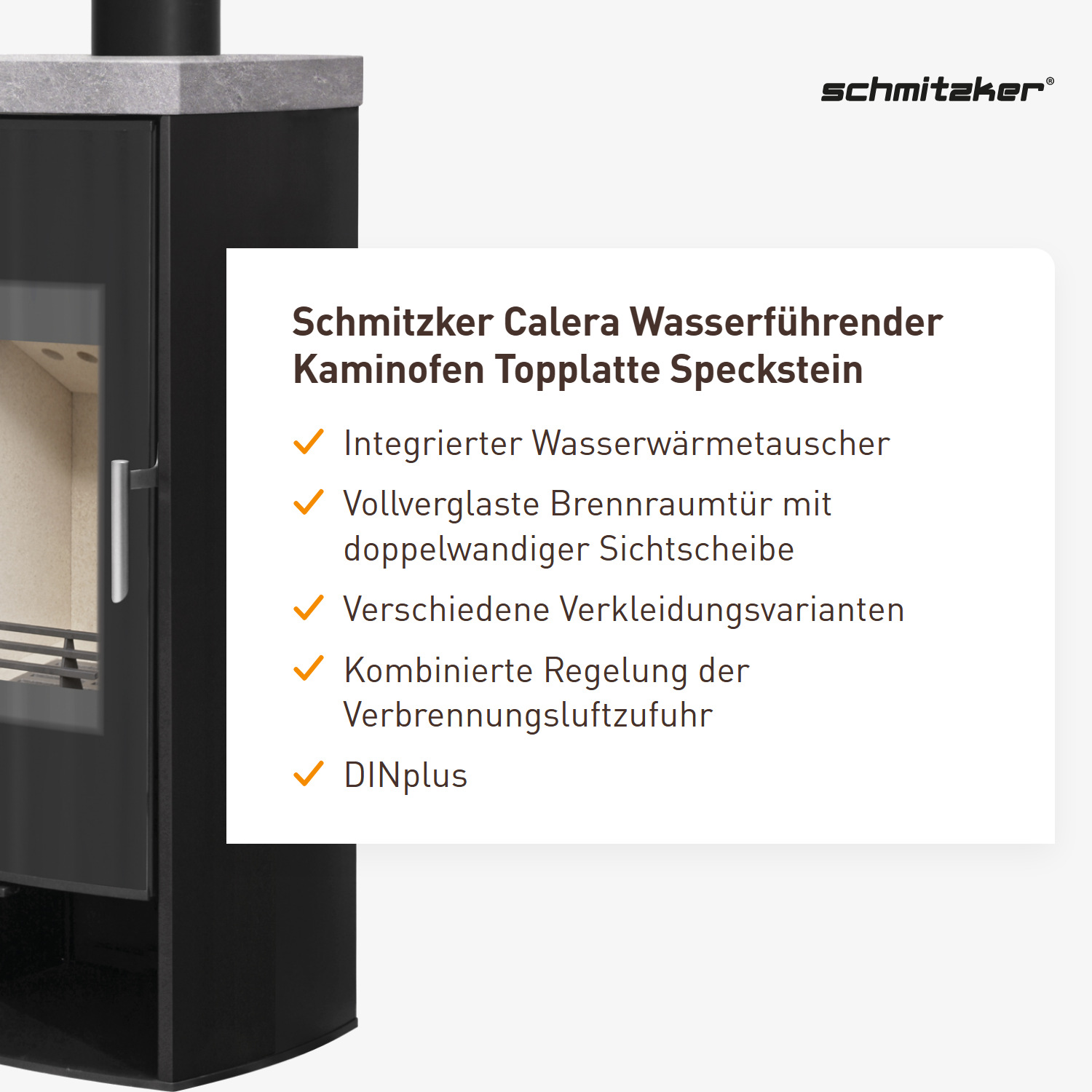 Schmitzker Calera Wasserführender Kaminofen Topplatte Speckstein