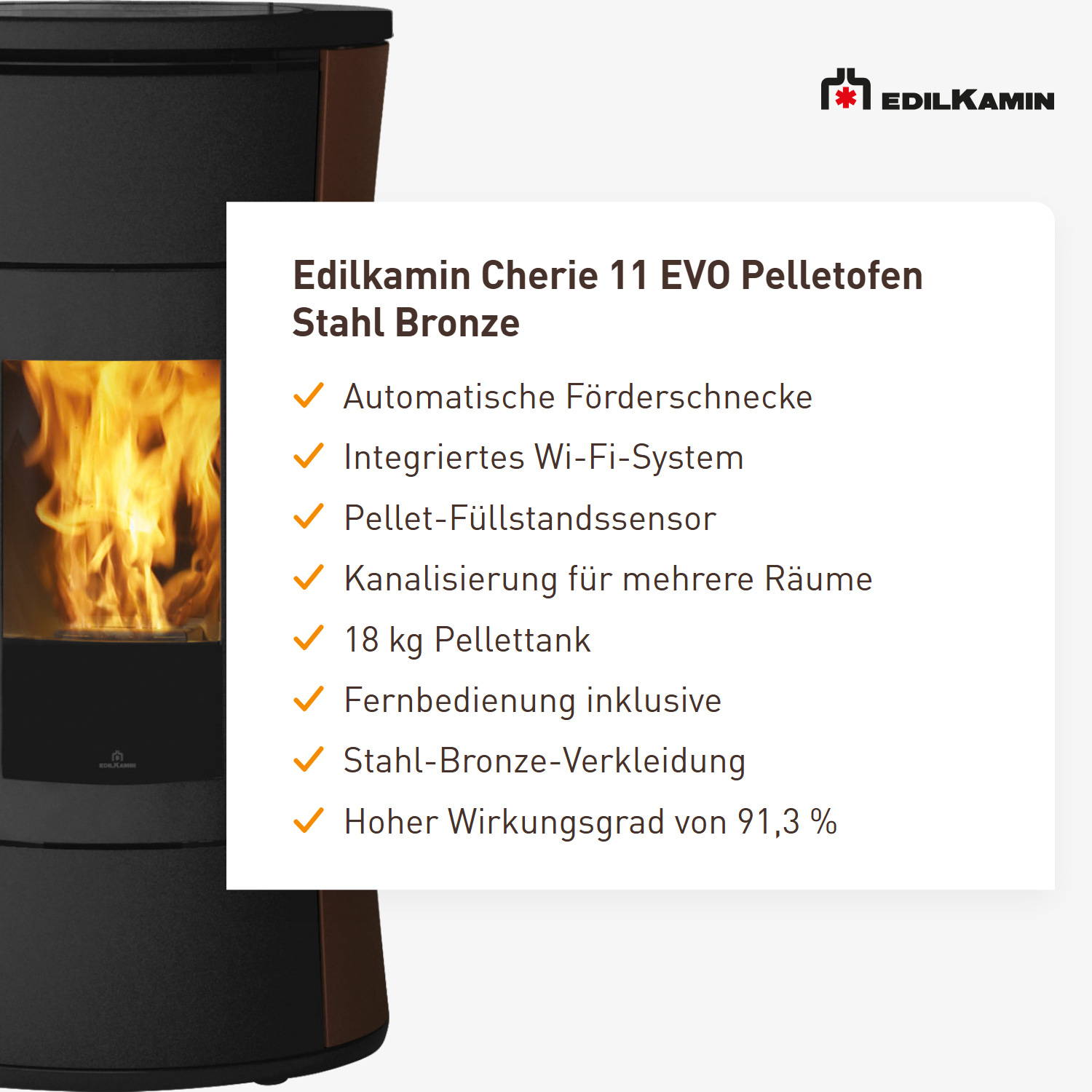 Edilkamin Cherie 11 EVO Pelletofen Stahl Bronze