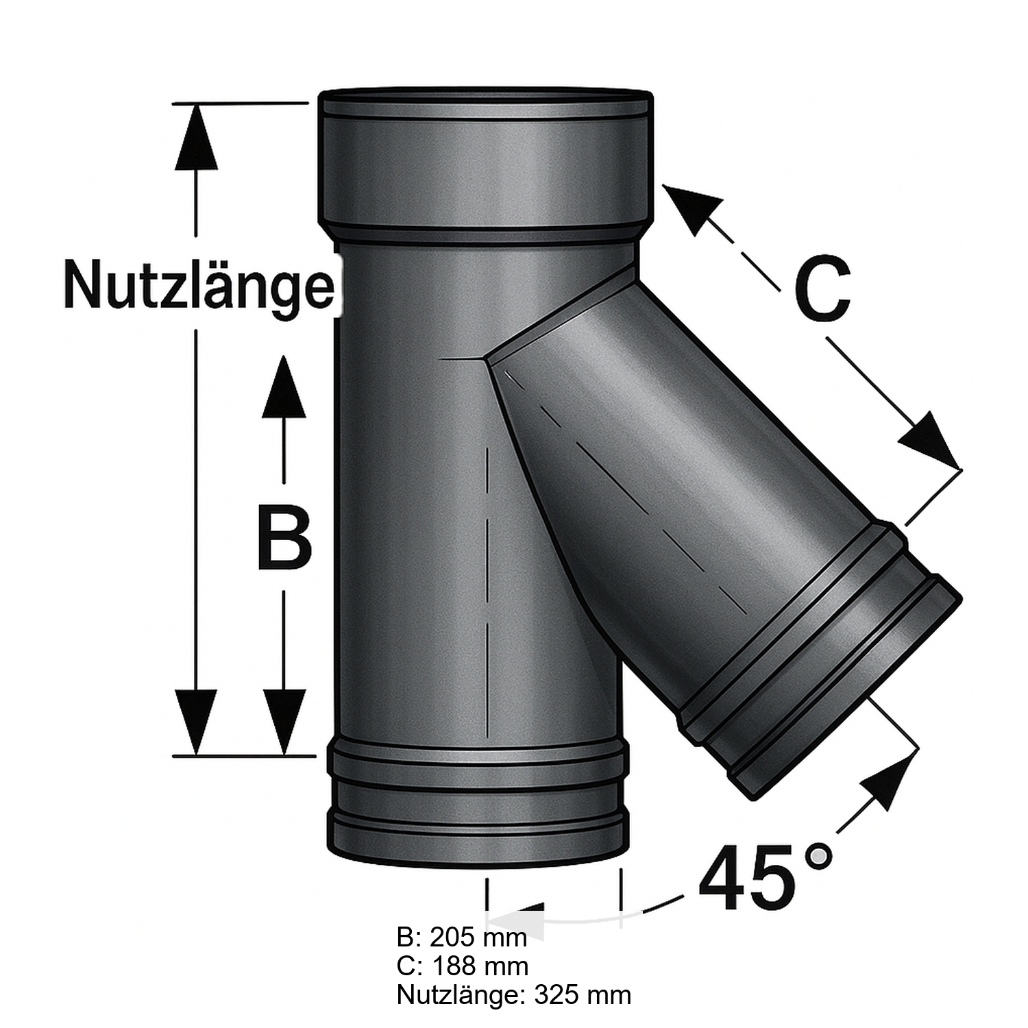 Schiedel PRIMA PLUS raccordement tuyaux 45° Ø130 mm simple paroi mat