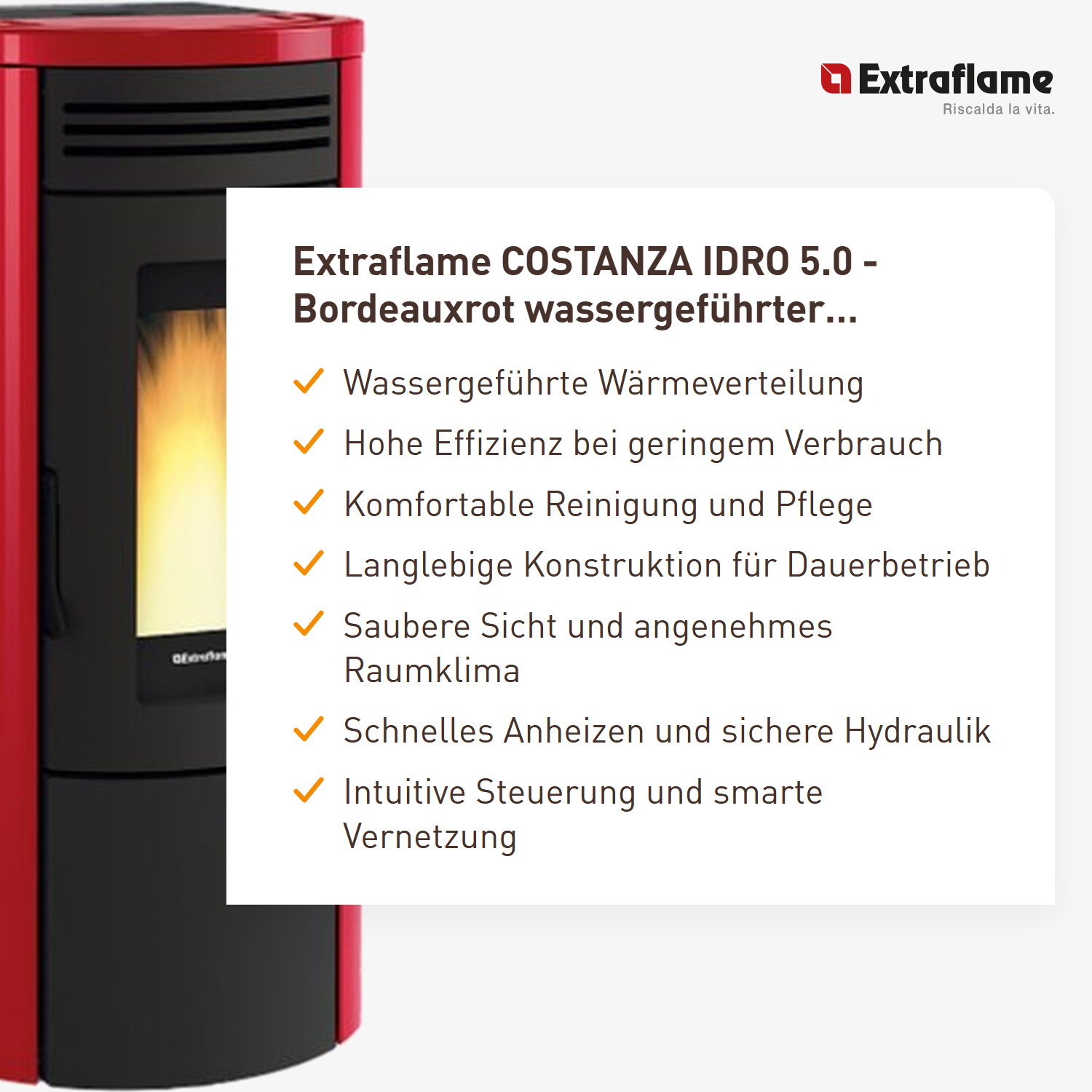 Extraflame COSTANZA IDRO 5.0 - Bordeauxrot wassergeführter Pelletofen