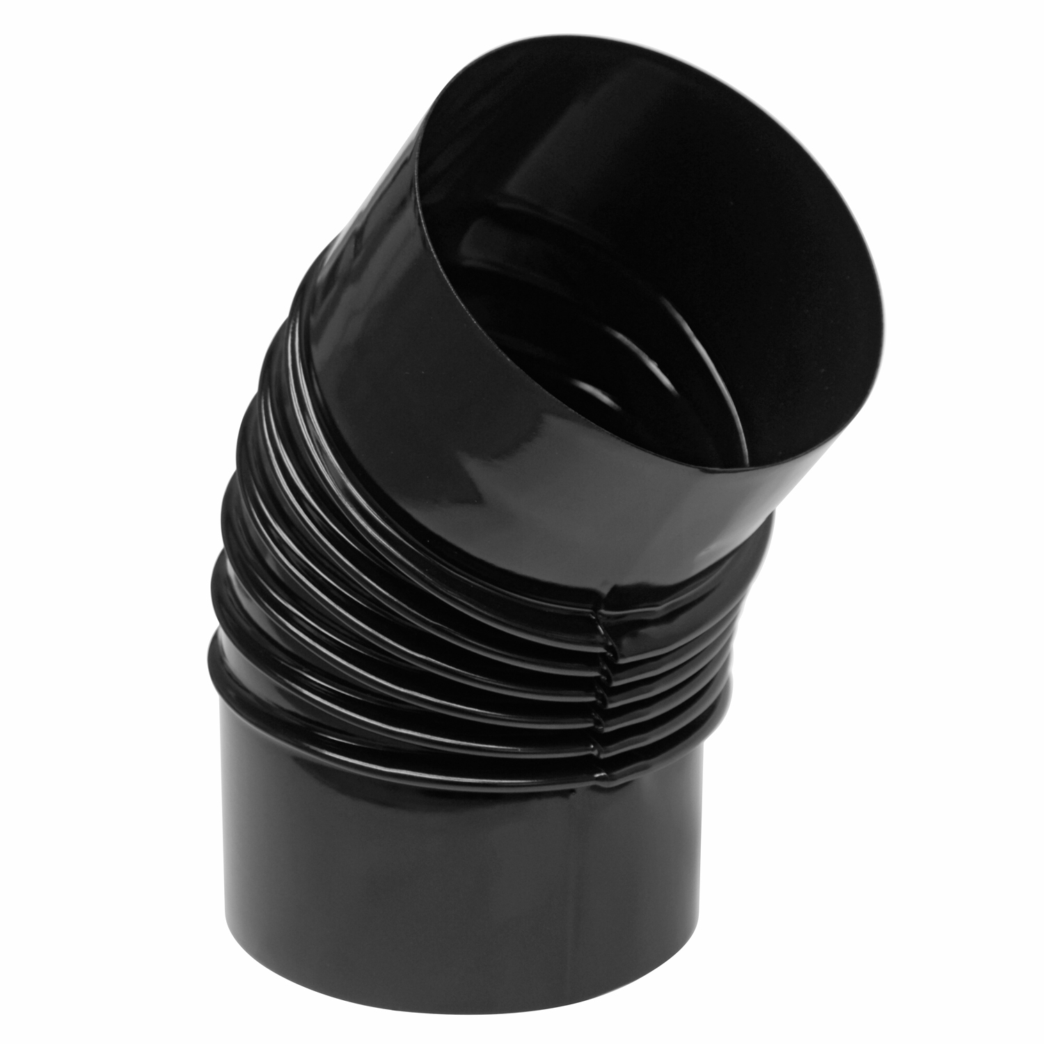 Coude de conduit de fumée / Coude de tuyau de poêle émaillé 130 mm - Coude à 45° nervuré noir avec ouverture de nettoyage