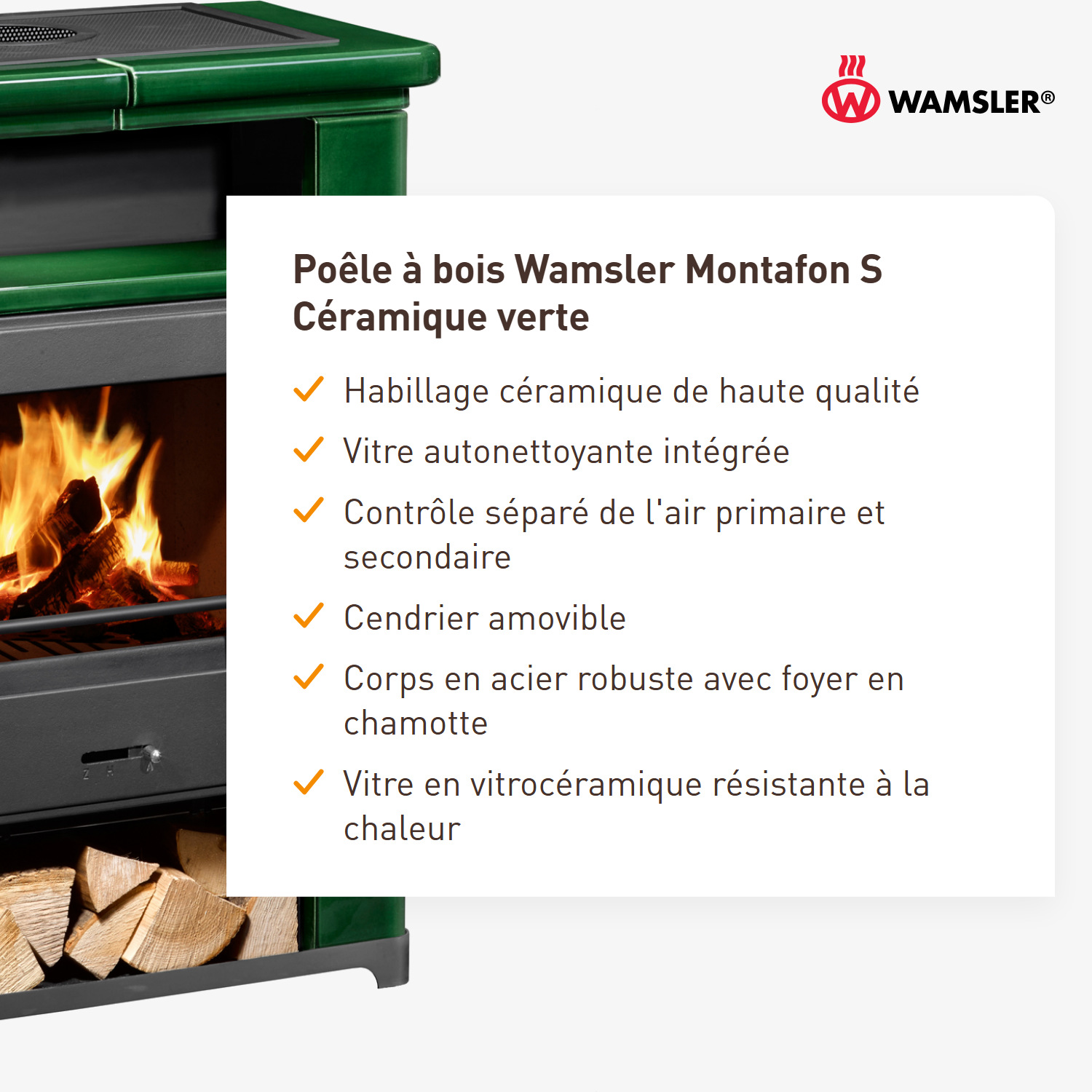 Wamsler Montafon S poêle à bois céramique vert
