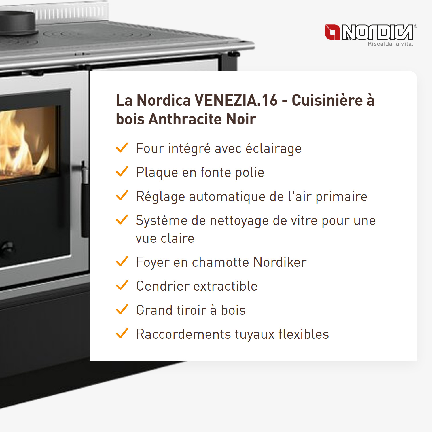 La Nordica VENEZIA.16 - Anthracite Noir cuisinière à bois