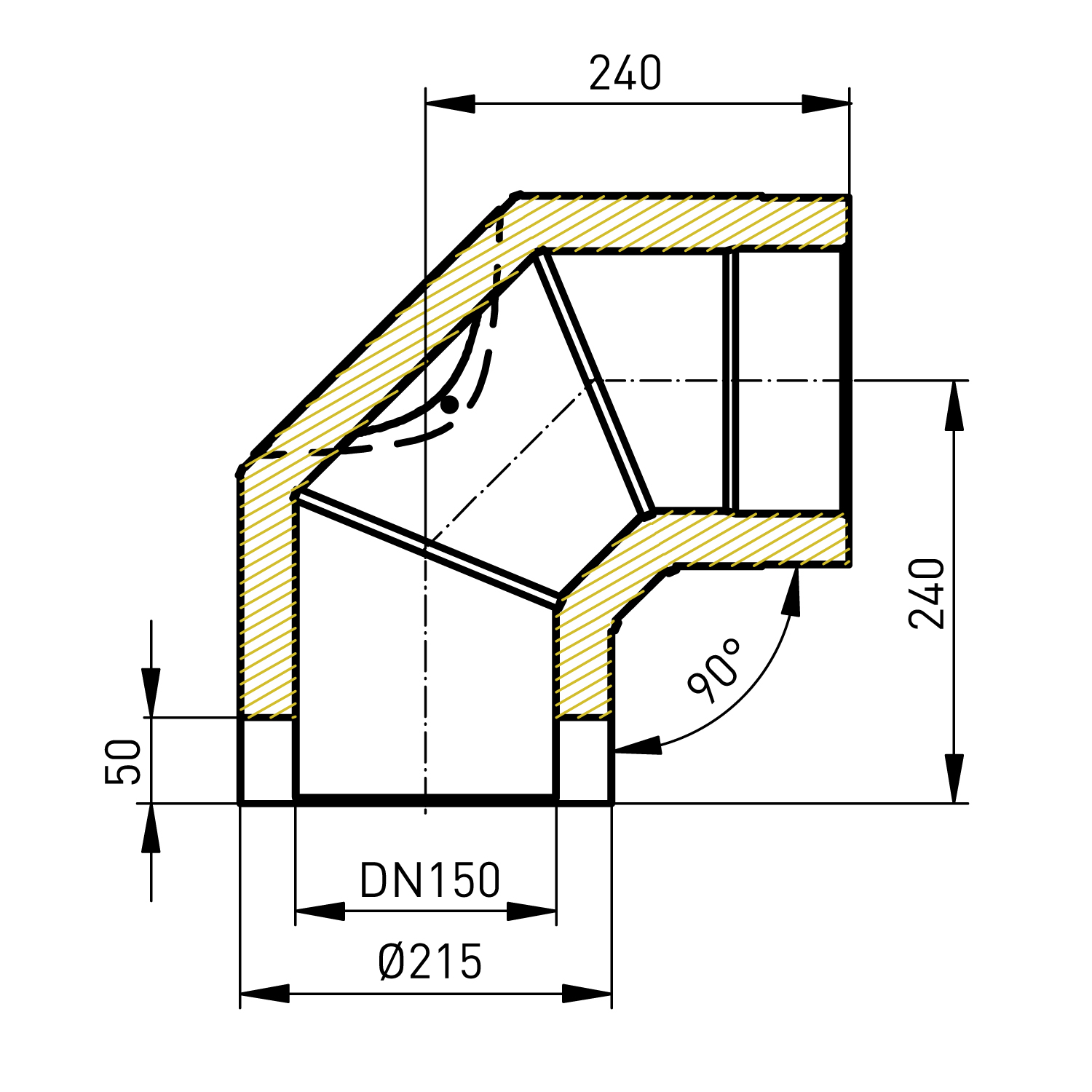 Raik Coltherm coude de tuyau de fumée 150mm noir double paroi 90° sans porte pour tuyau de fumée / conduit de fumée