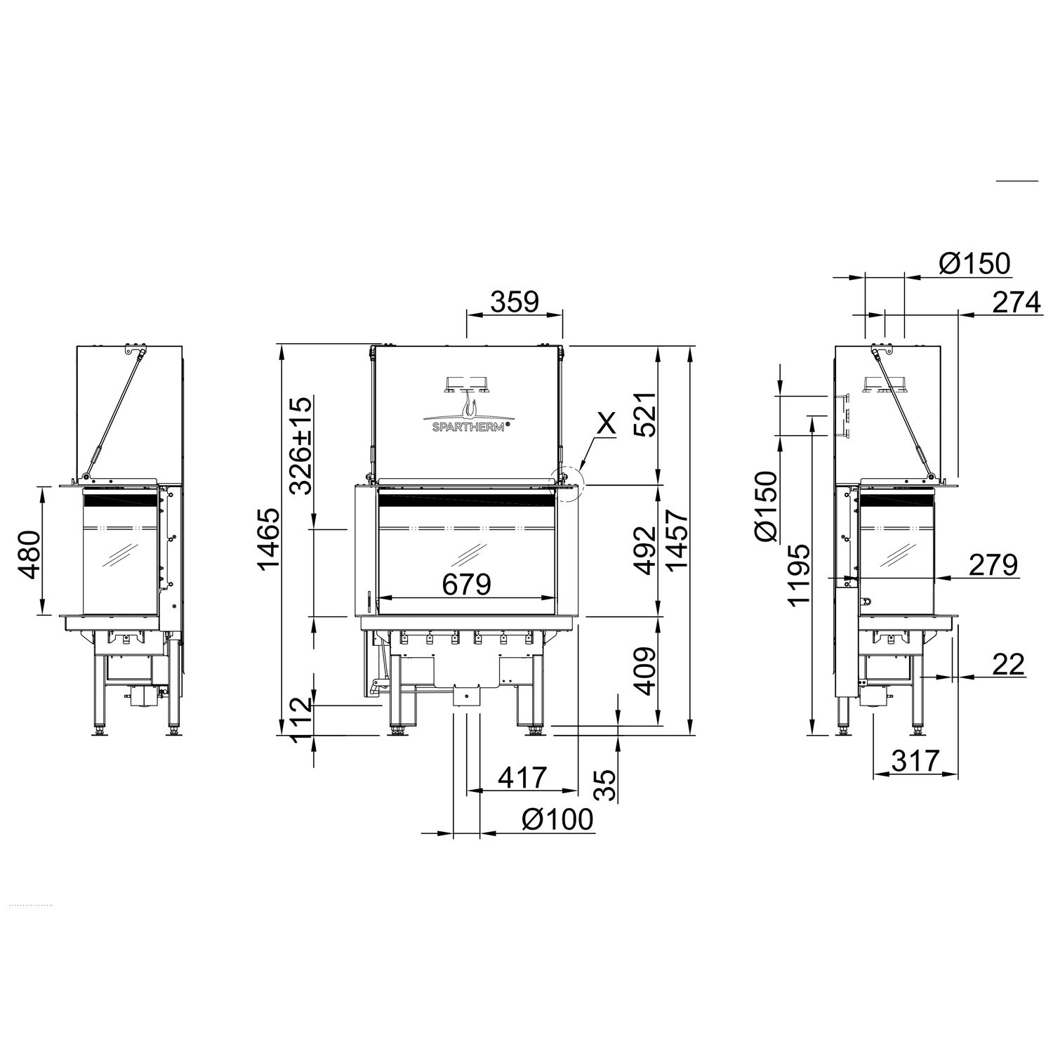 Spartherm Lean 3RL-70h Kamineinsatz 150 mm RR