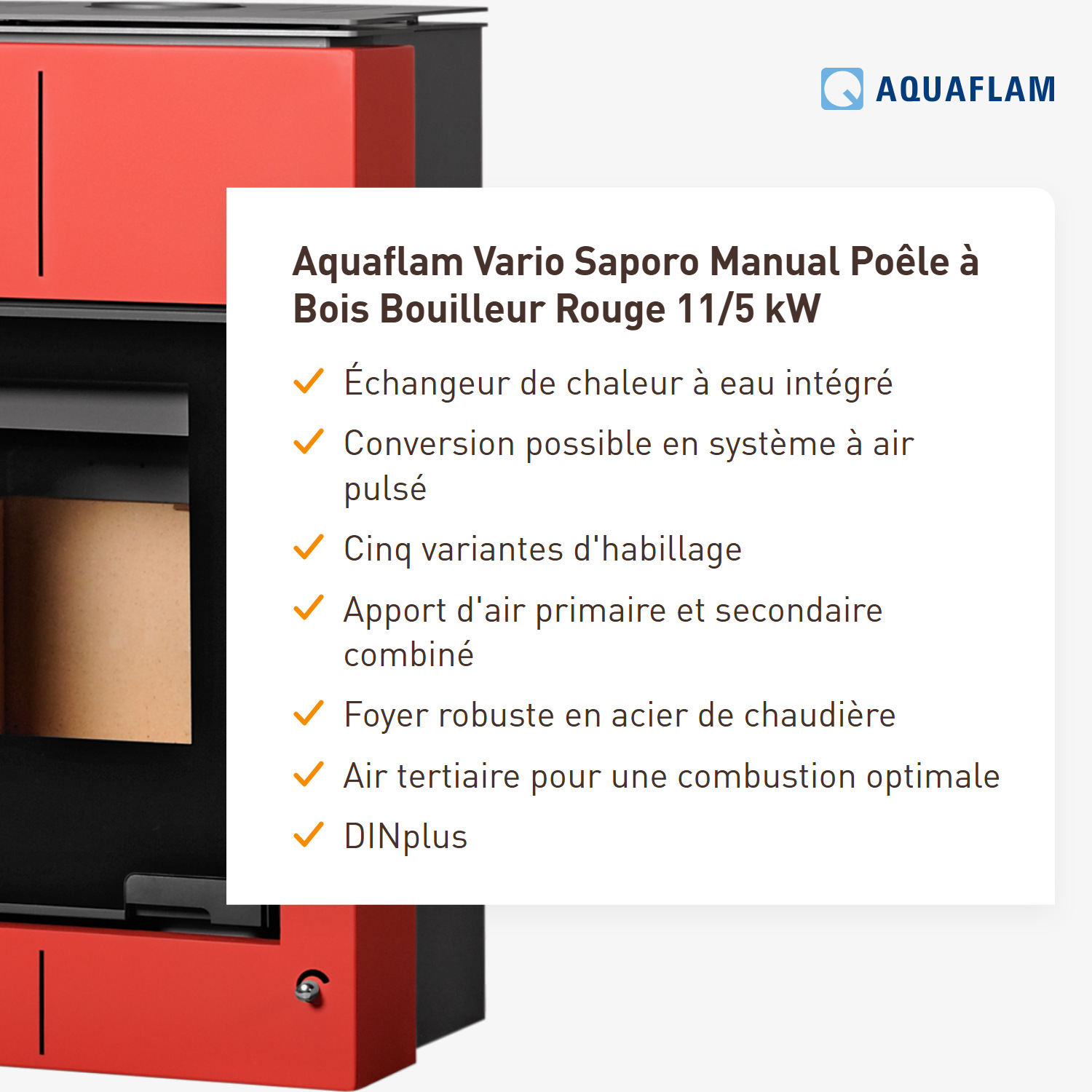 Aquaflam Vario Saporo Manuel Poêle à bois hydraulique Rouge 11/5 kW