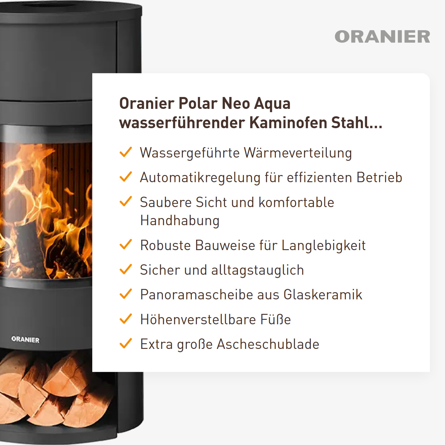 Oranier Polar Neo Aqua wasserführender Kaminofen Stahl Schwarz