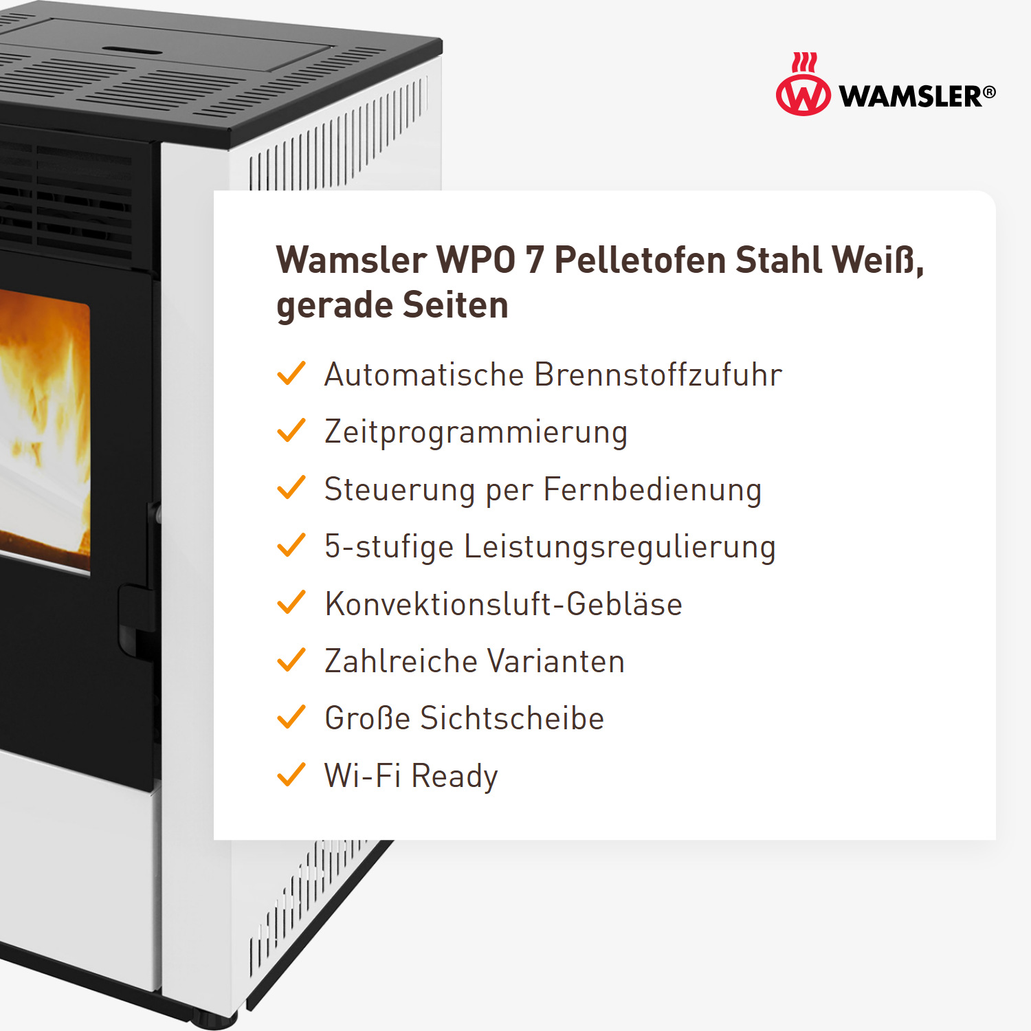 Wamsler WPO 7 Pelletofen Stahl Weiß, gerade Seiten