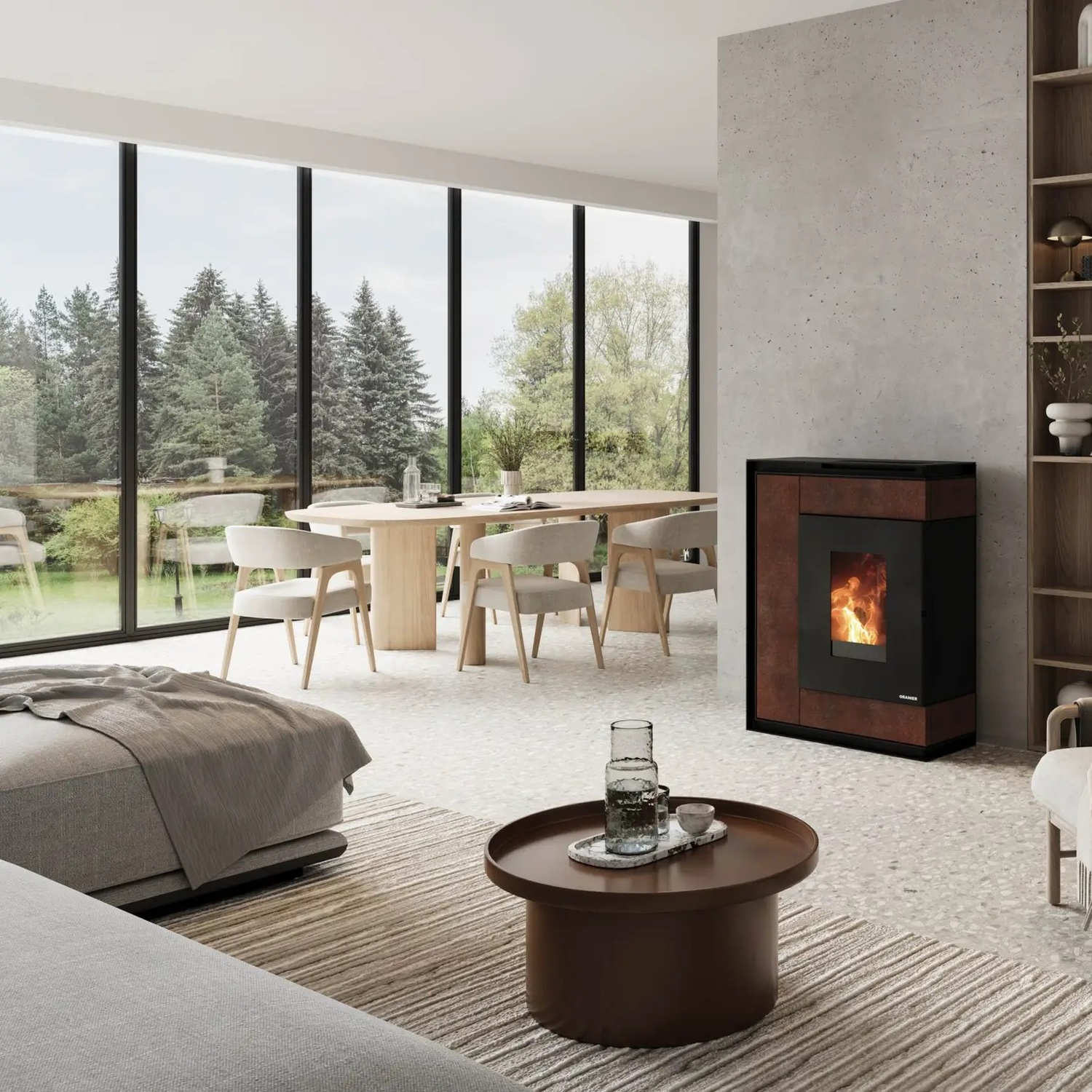 Oranier Boreas Aqua Next wasserführender Pelletofen 9,5 kW Sintered Stone Korten Rauchrohranschluss hinten