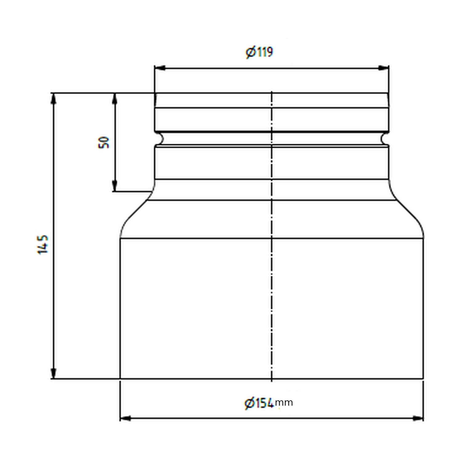 Raik Lifestyle Réduction diamètre 150w/diamètre 120e 2,00mm l=145mm avec joint gris pour tuyau de fumée/ conduit de fumée
