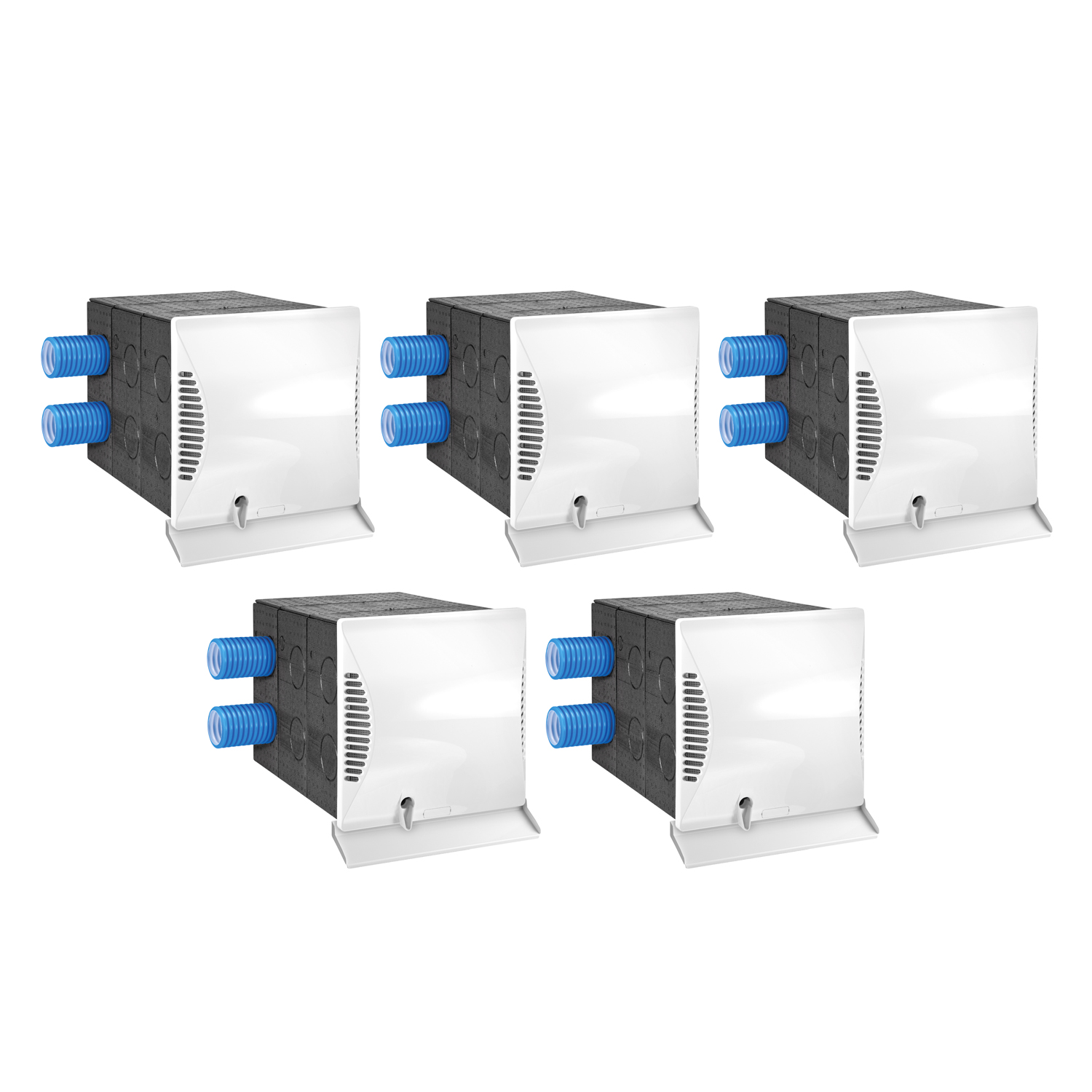 Dimplex DL 50 WE2 Wohnraumlüftungsgerät + DL 50 Q2 Wandhülse quadratisch mit Nebenraumanschluss - 5er Set