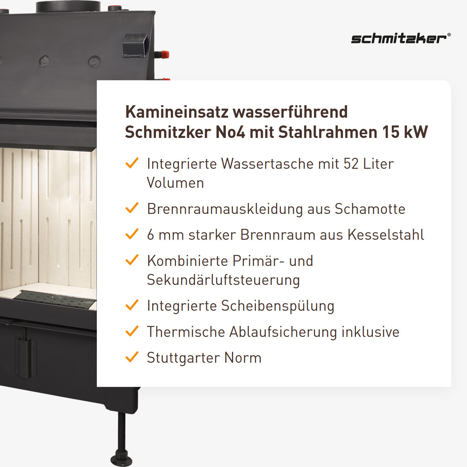 Kamineinsatz wasserführend Schmitzker No4 mit Stahlrahmen 15 KW