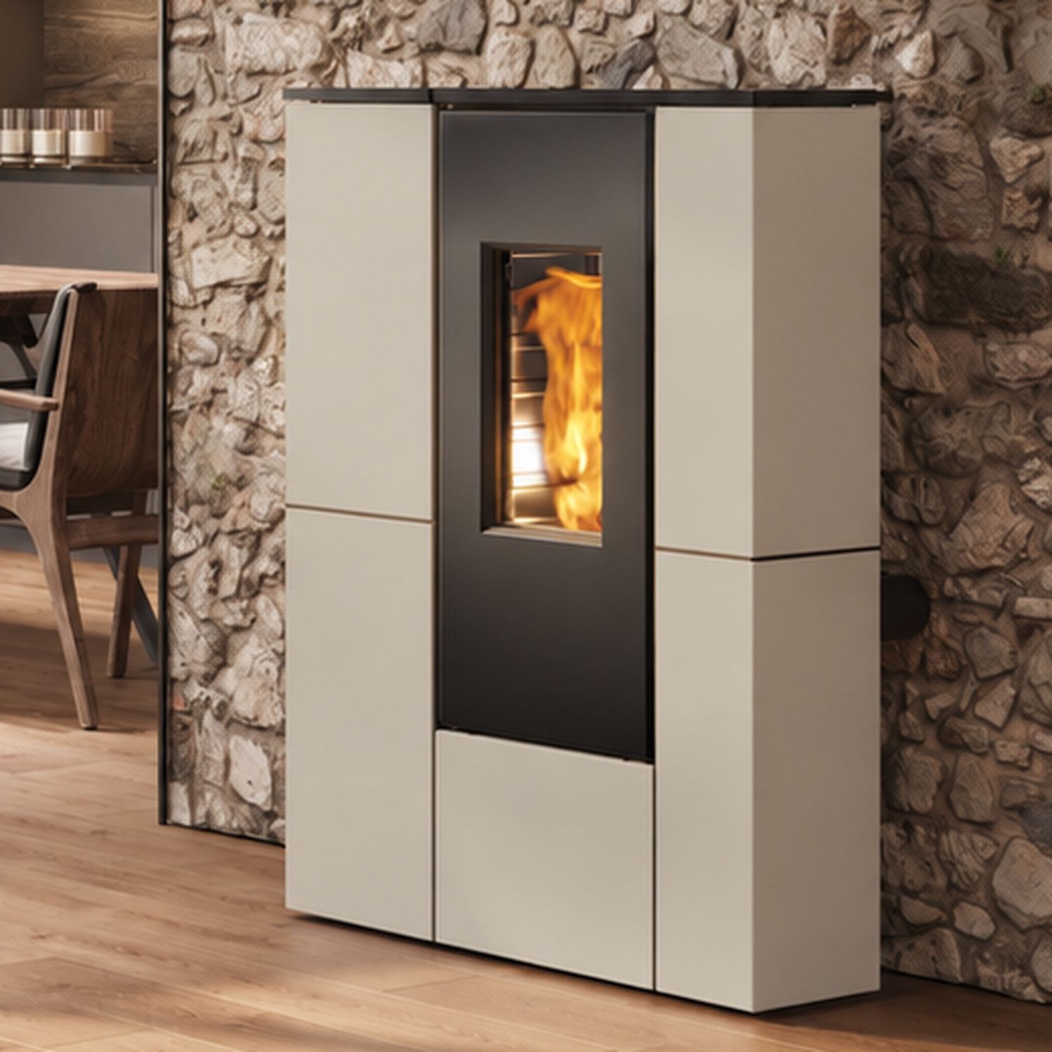 Edilkamin Tratto 9+ Poêle à granulés sortie fumées arrière habillage acier beige sable