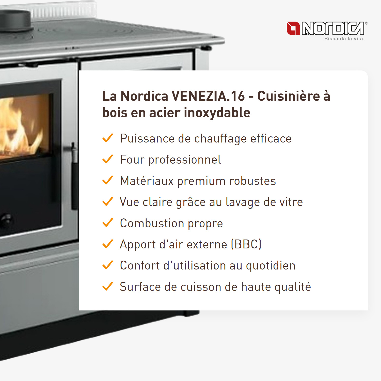 La Nordica VENEZIA.16 - cuisinière à bois en acier inoxydable