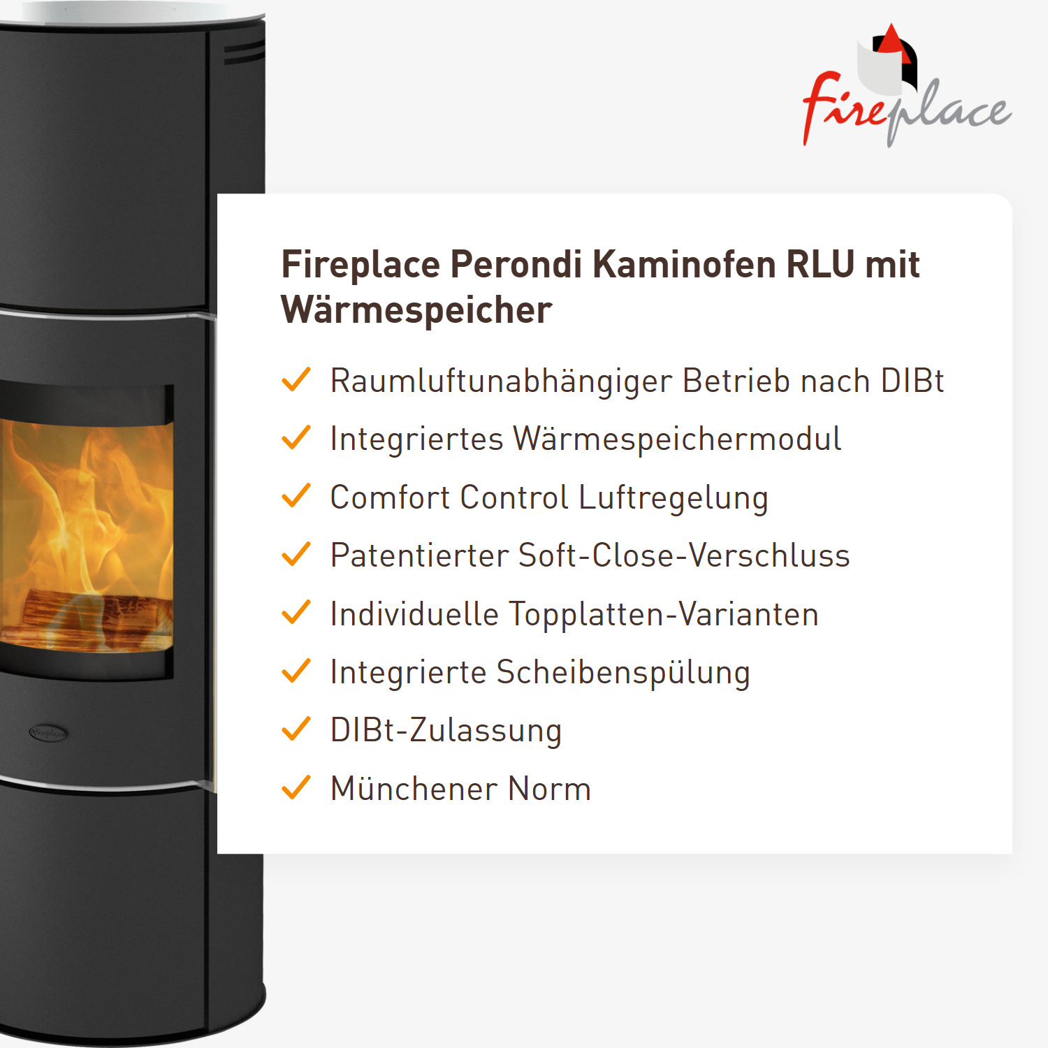 Fireplace Perondi Kaminofen RLU Stahl Schwarz | Topplatte Glas