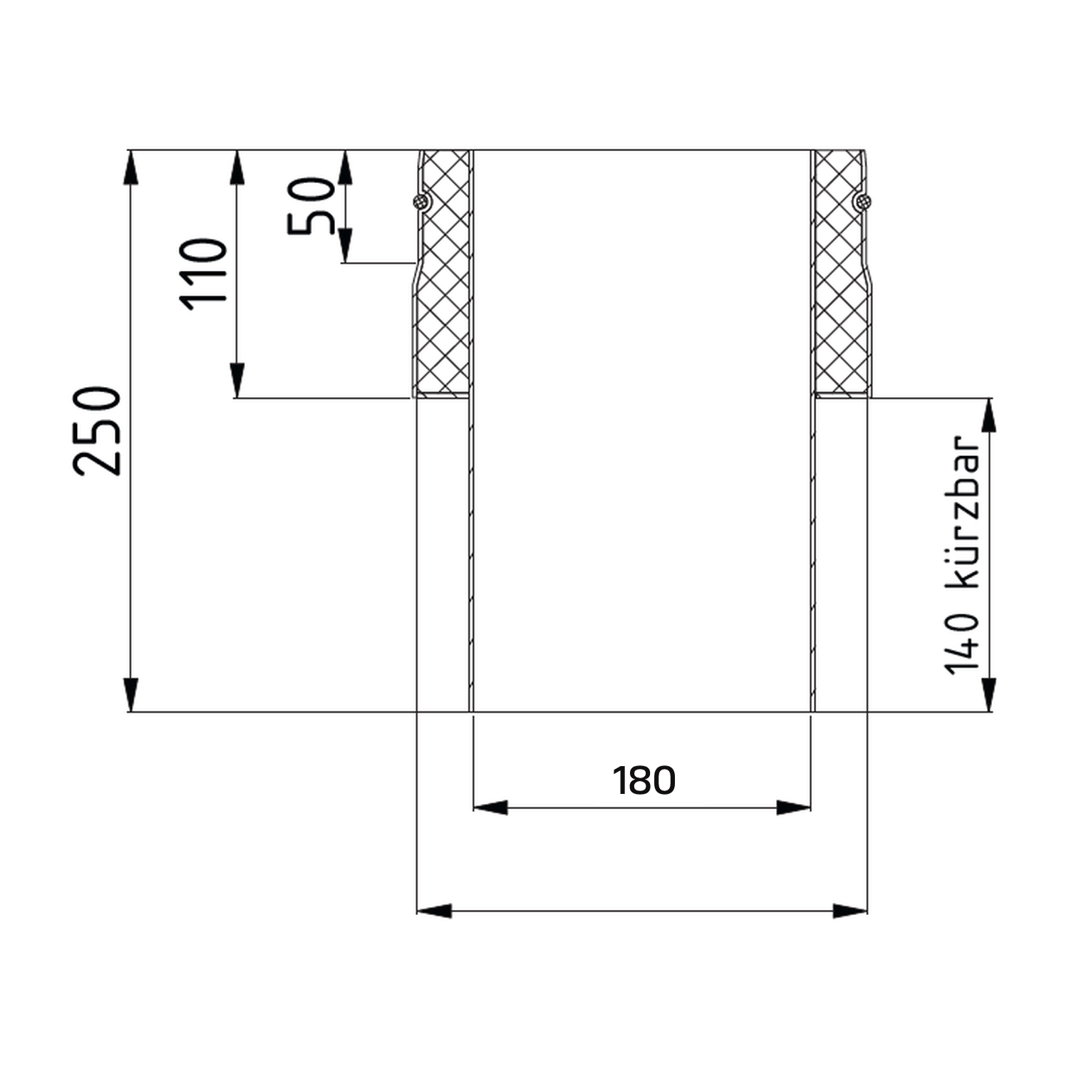 Raik Lifestyle DUO Ofenanschlussstück 180mm schwarz innen kürzbar für Rauchrohr / Ofenrohr