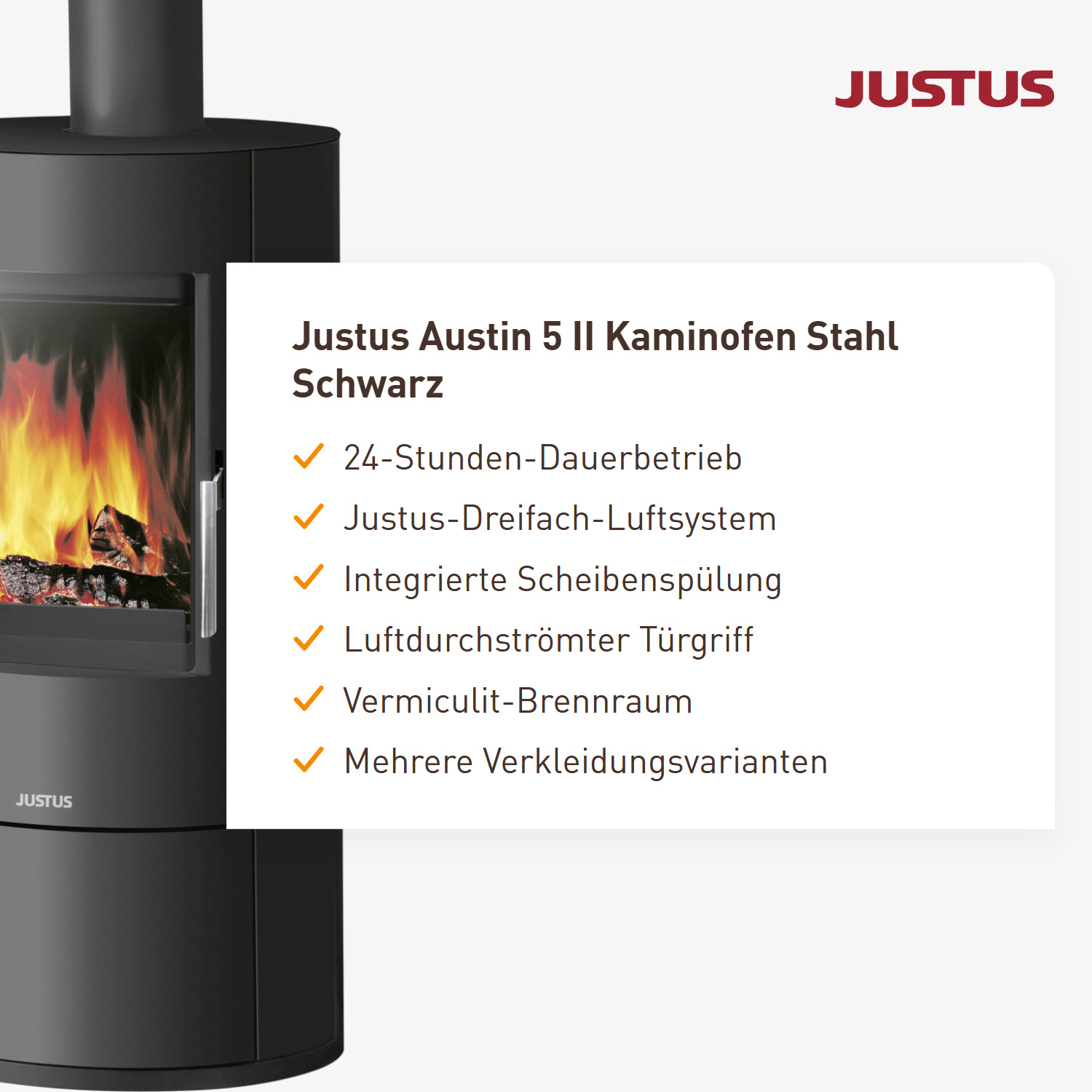 Justus Austin 5 II Kaminofen Stahl Schwarz